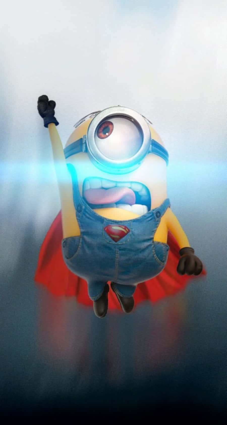 一個打扮成超人的Minion舉起一隻手臂飛翔。 — 超人 GIF 壁紙