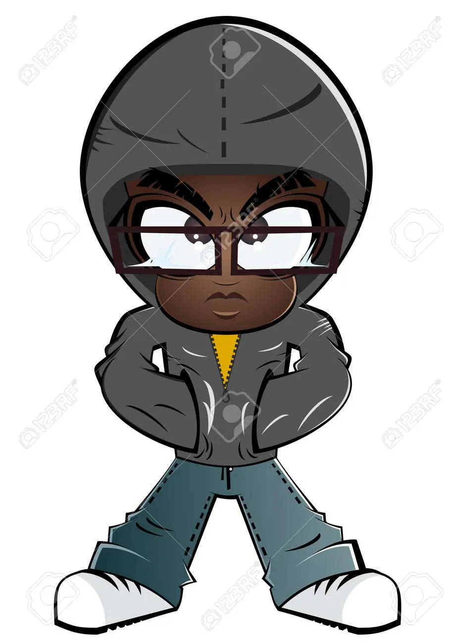 Gangsta Cartoon 桌布 壁紙 — 一個穿著連帽外套和戴眼鏡的卡通角色，雙手交叉，擺出挑釁姿勢。