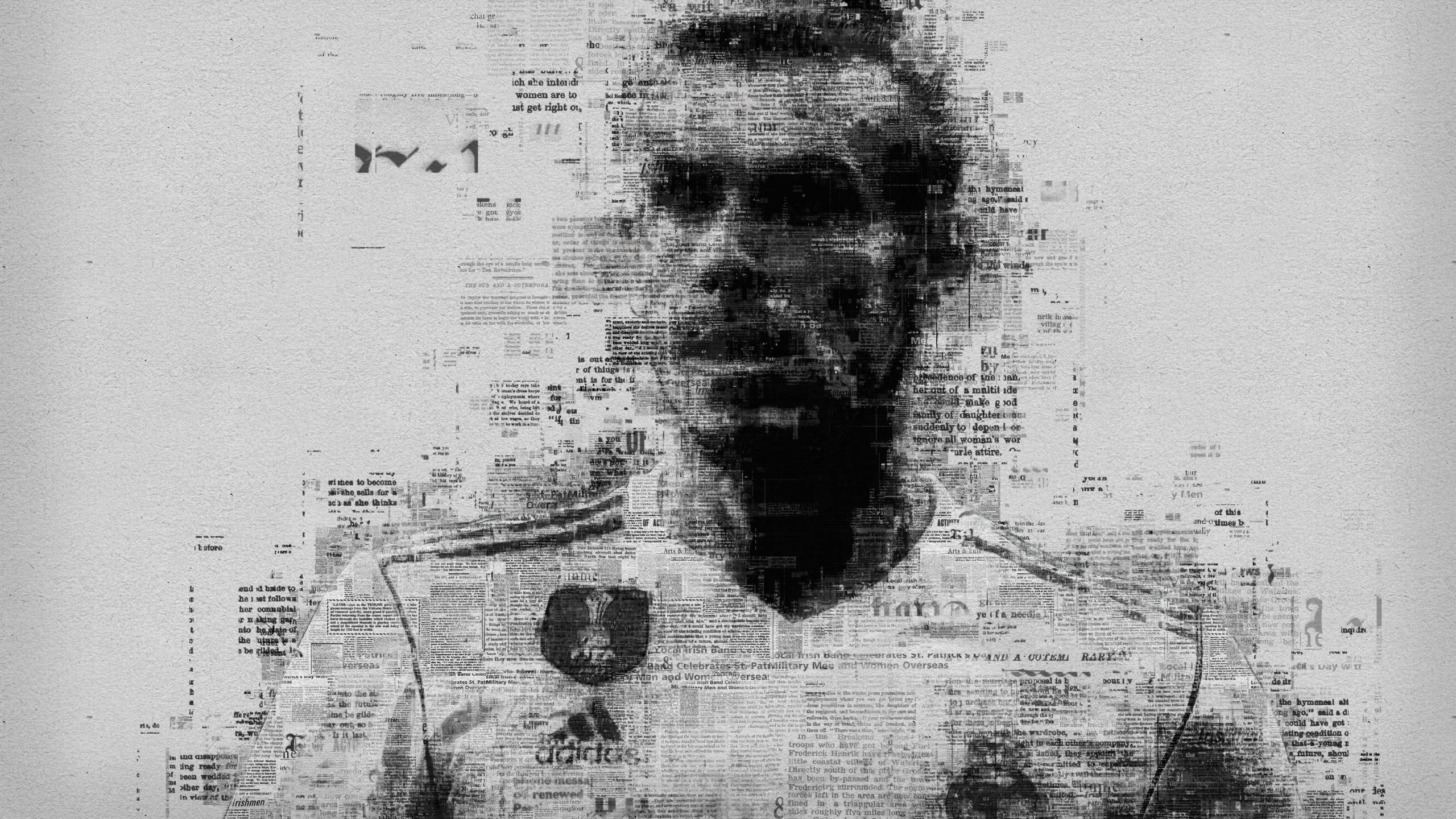 Gareth Bale 桌布 壁紙 — 一個穿著運動球衣的男人被層疊的報紙剪報遮蓋的單色肖像。