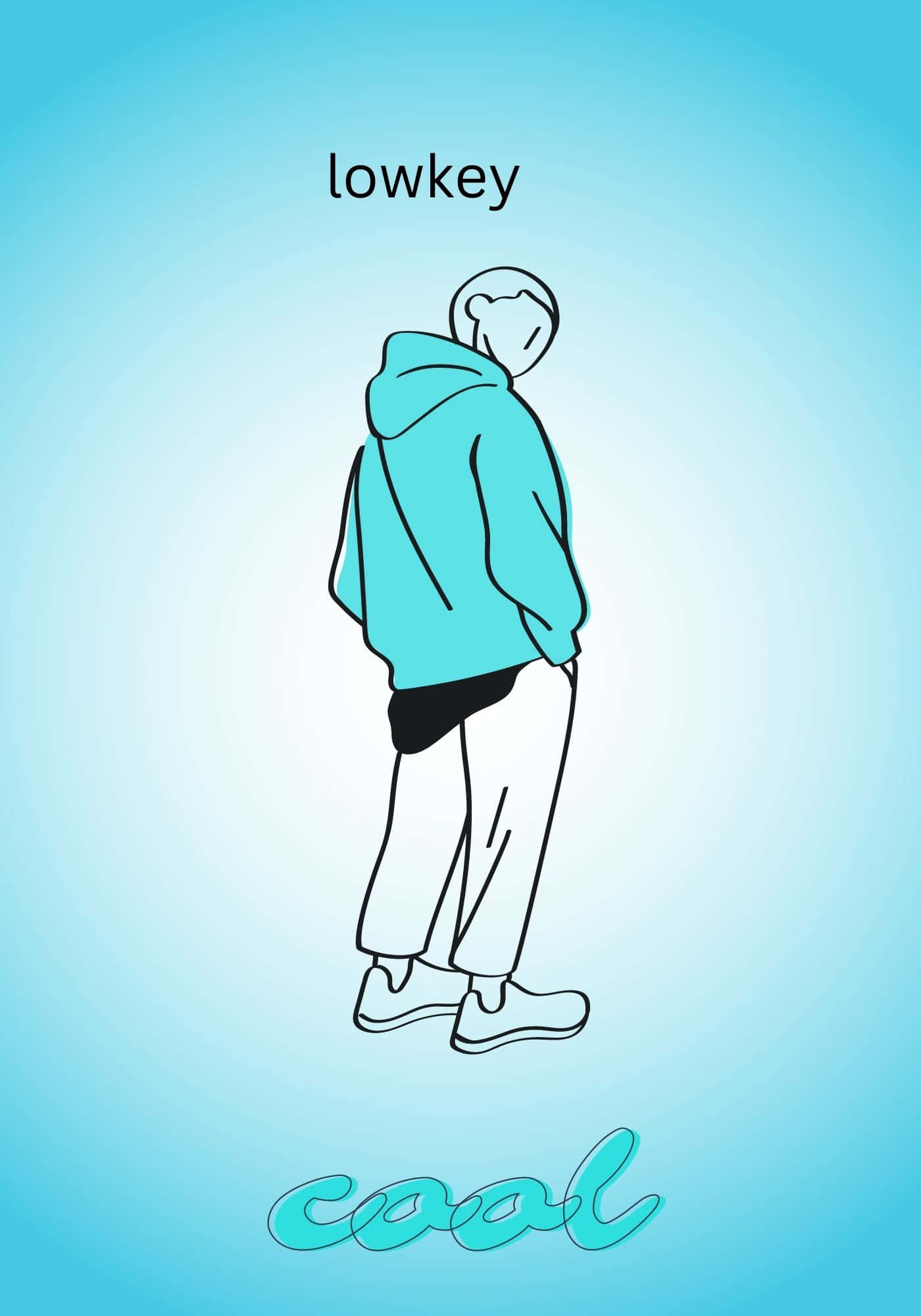 Cool Guy 桌布 壁紙 — 一個穿著青綠色連帽衫的人物站在漸變藍色背景前的極簡線條藝術插圖，下方有cool字樣。