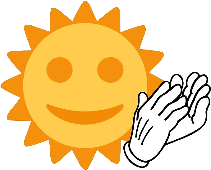 Clapping 桌布 壁紙 — 一個笑臉的黃色太陽，在黑色背景前用白色卡通手揮手打招呼。