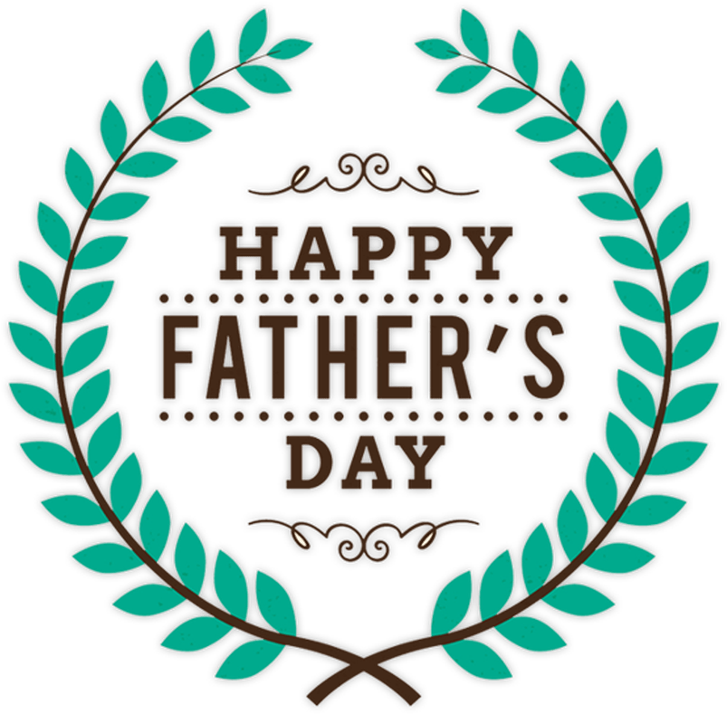 Happy Fathers Day 桌布 壁紙 — 一個節慶感的青綠色月桂花環圍繞著粗體棕色文字 'HAPPY FATHER'S DAY'，背景為黑色。