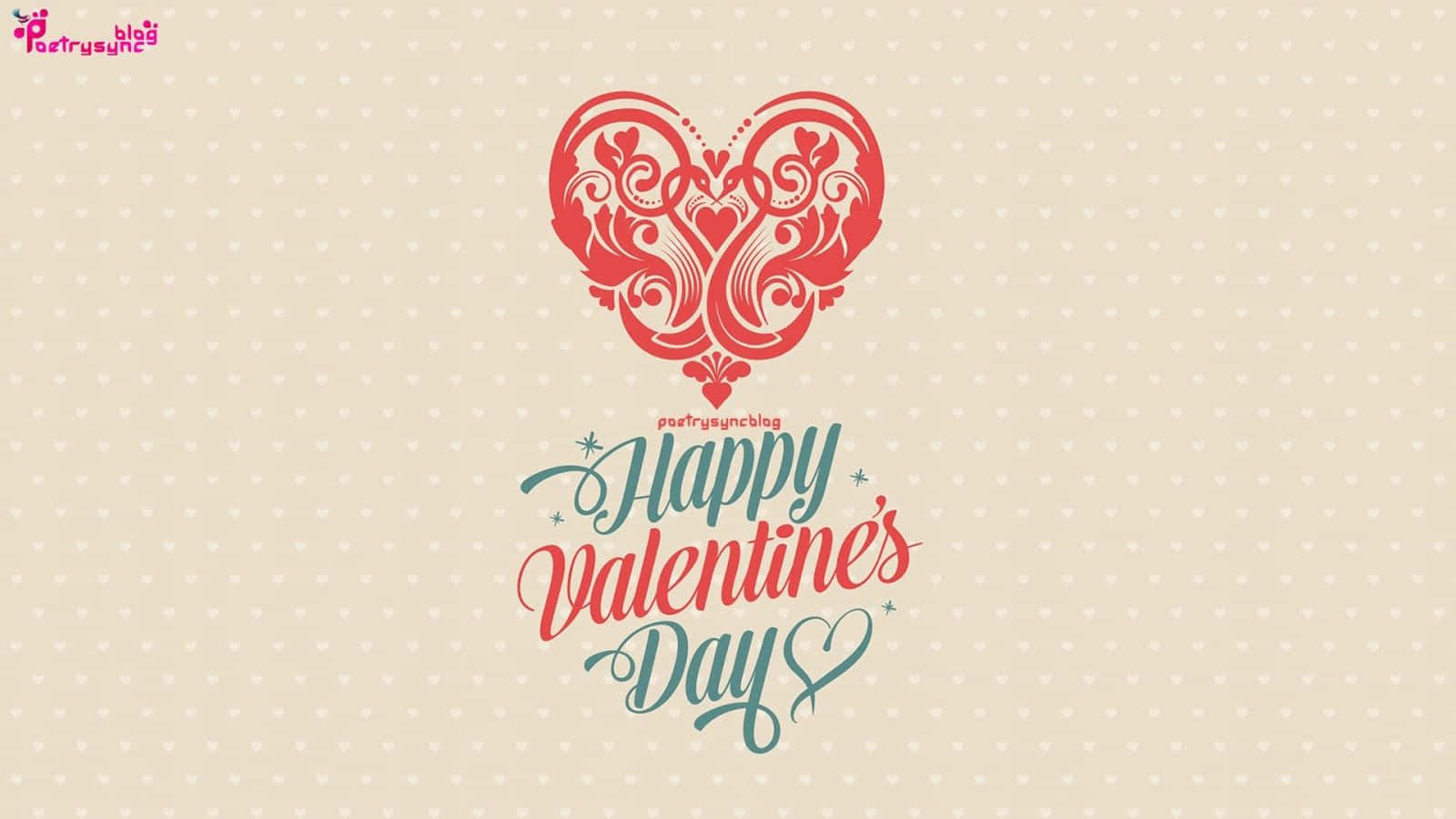 Happy Valentines 桌布 壁紙 — 一個節日情人節壁紙，在米色圓點背景上，有一個紅色裝飾心形位於風格化手寫文字上方。