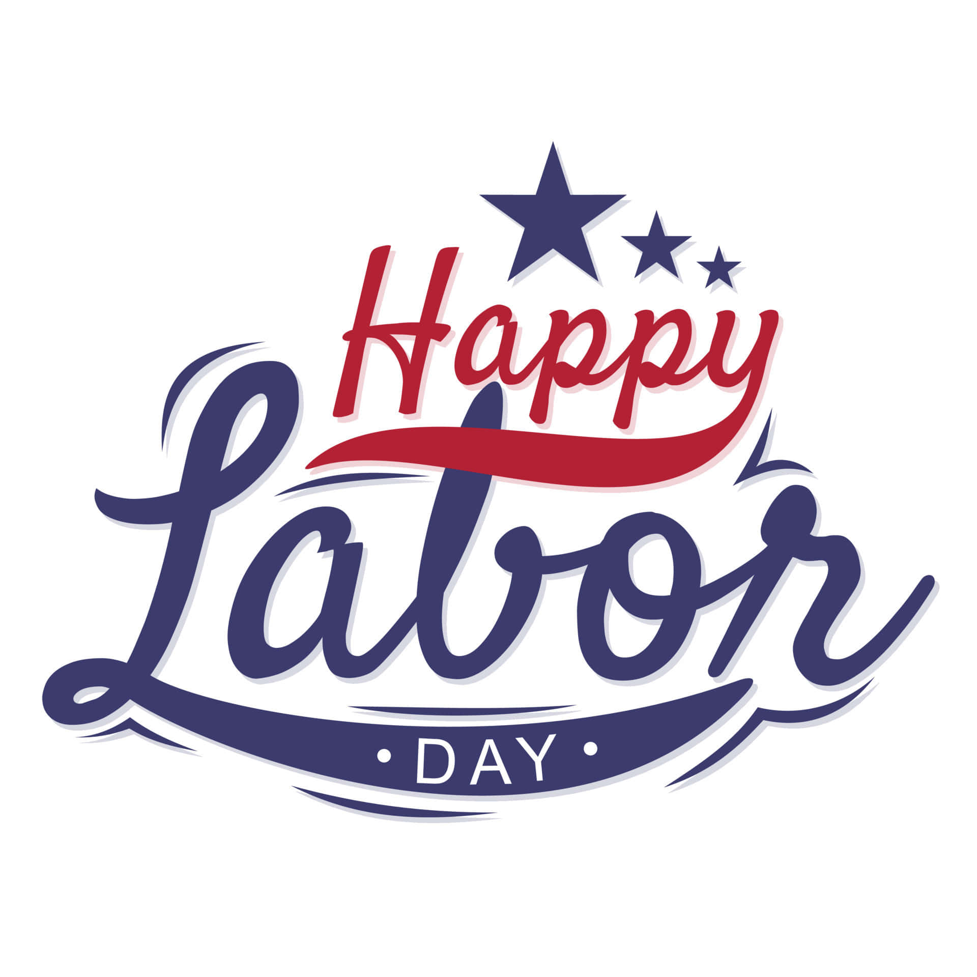 勞動節 桌布 壁紙 — 一個節日愛國圖形，以紅色和海軍藍字體書寫「Happy Labor Day」，並飾有星星。