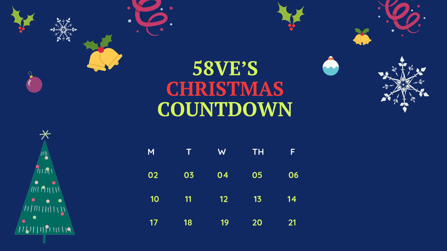 Christmas Countdown 桌布 壁紙 — 一個節日數位聖誕倒數日曆，在深藍色背景上有一棵裝飾過的樹和節日圖示。