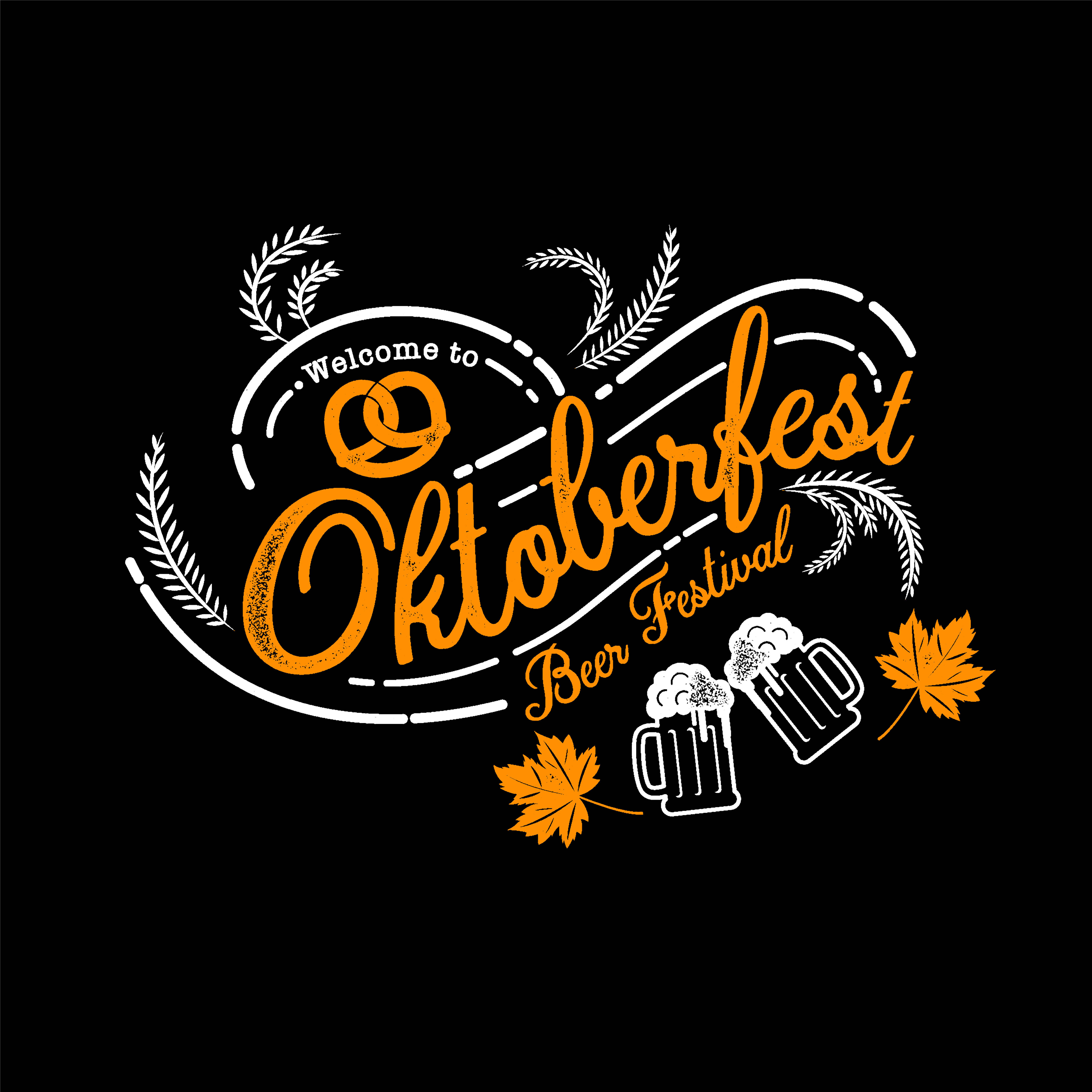 慕尼黑啤酒節 桌布 壁紙 — 一個節日氣氛的 Oktoberfest 標誌，橙色字體和白色啤酒杯在黑色背景上。