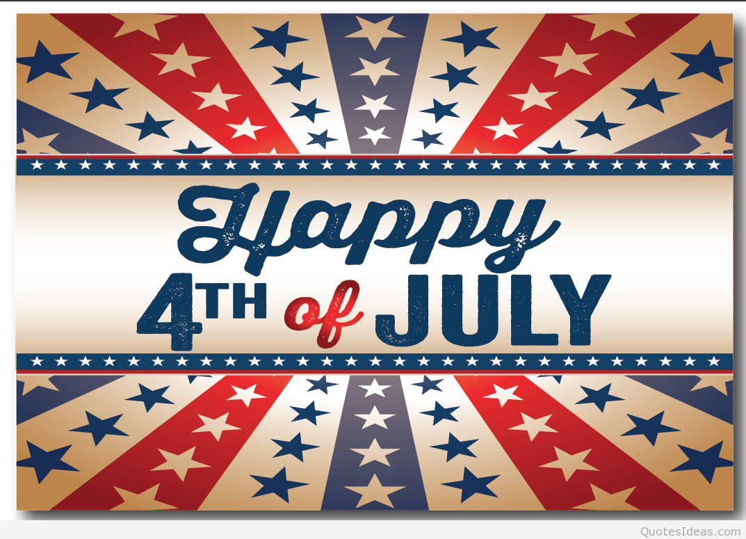 4th Of July 桌布 壁紙 — 一個節日氣氛的7月4日橫幅，中央放射出紅、白、藍星星，並有粗體慶祝文字。