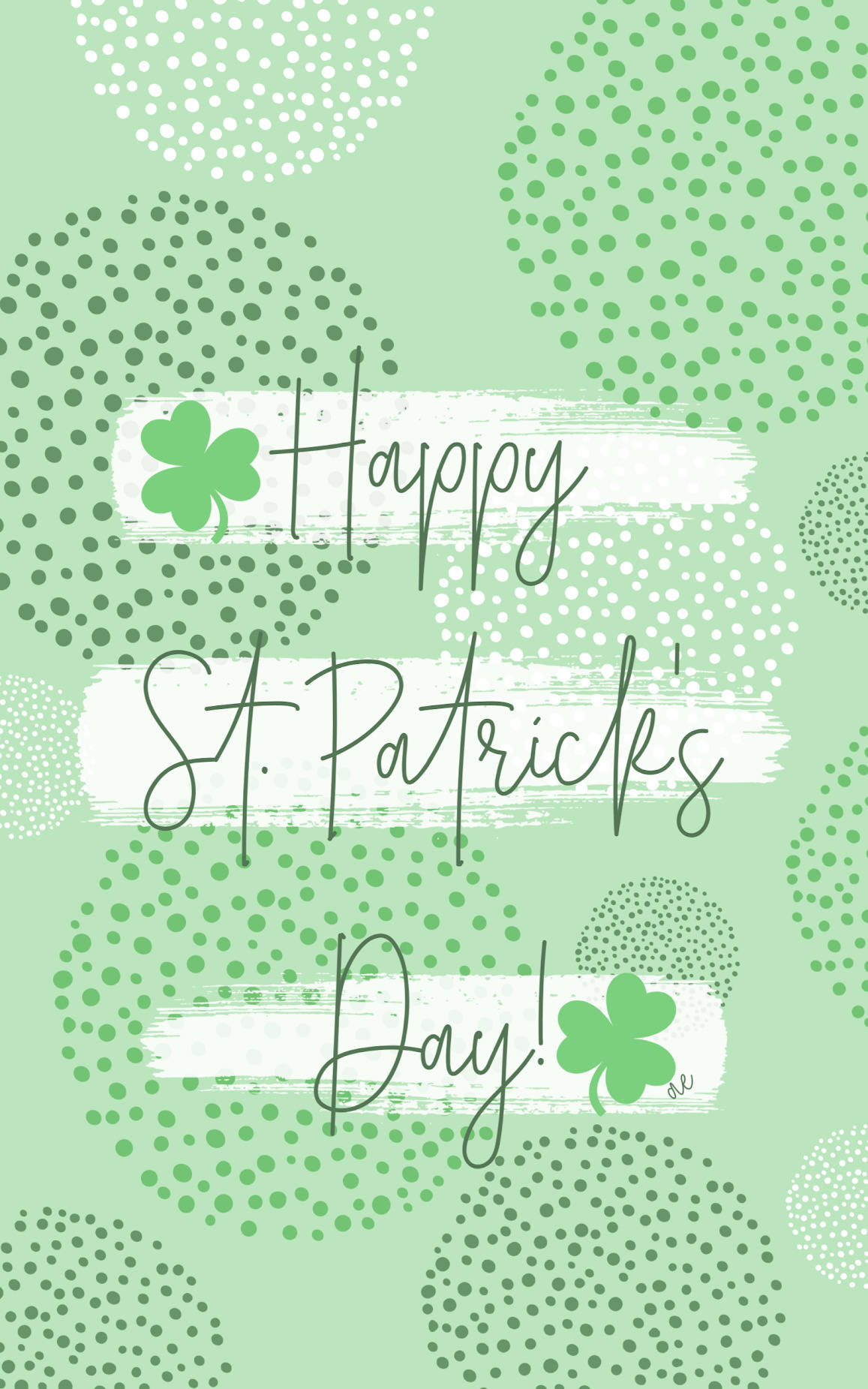 Happy St Patricks Day 桌布 壁紙 — 一個節日氣氛的聖派翠克節桌布，帶有綠色三葉草和薄荷背景上的波點圓圈。