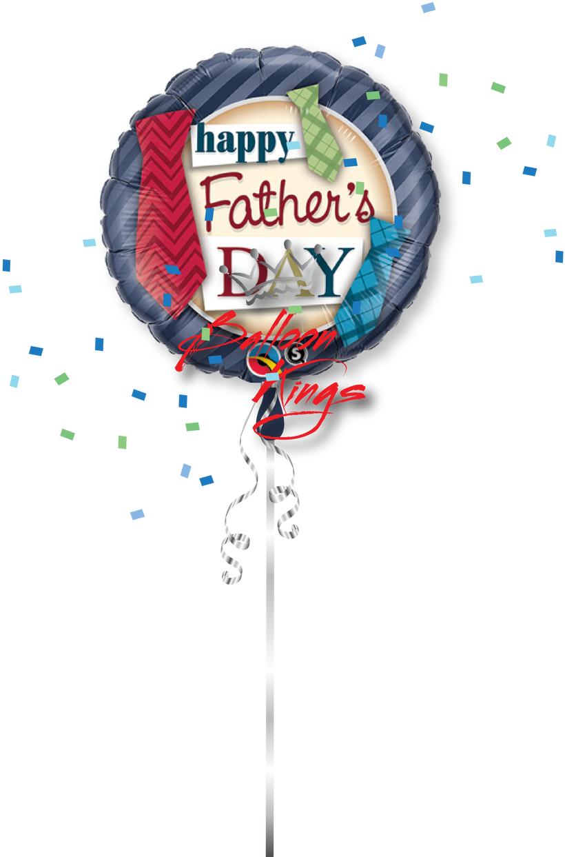 Father 桌布 壁紙 — 一個節日父親節氣球，裝飾著彩色領帶和五彩紙屑，背景為黑色。