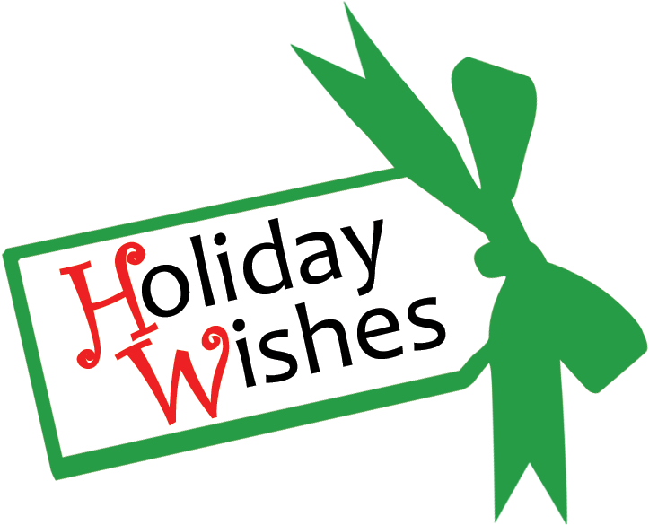 節日 桌布 壁紙 — 一個節日禮物標籤，上面有紅色和黑色的文字寫著 Holiday Wishes，並繫著一個綠色蝴蝶結。