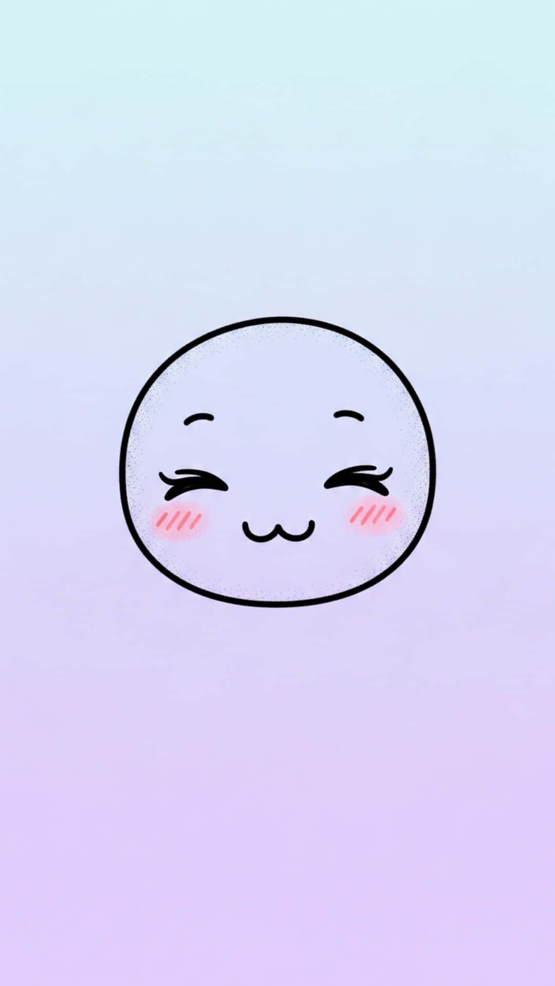 Cute Blushing Kawaii Face with Tiny Closed Eyes and Soft Smile, Pastel Lavender Background 壁紙 — 一個簡單可愛的卡通臉，閉著眼睛，玫瑰色的臉頰，在柔和的粉彩漸變背景上微笑。