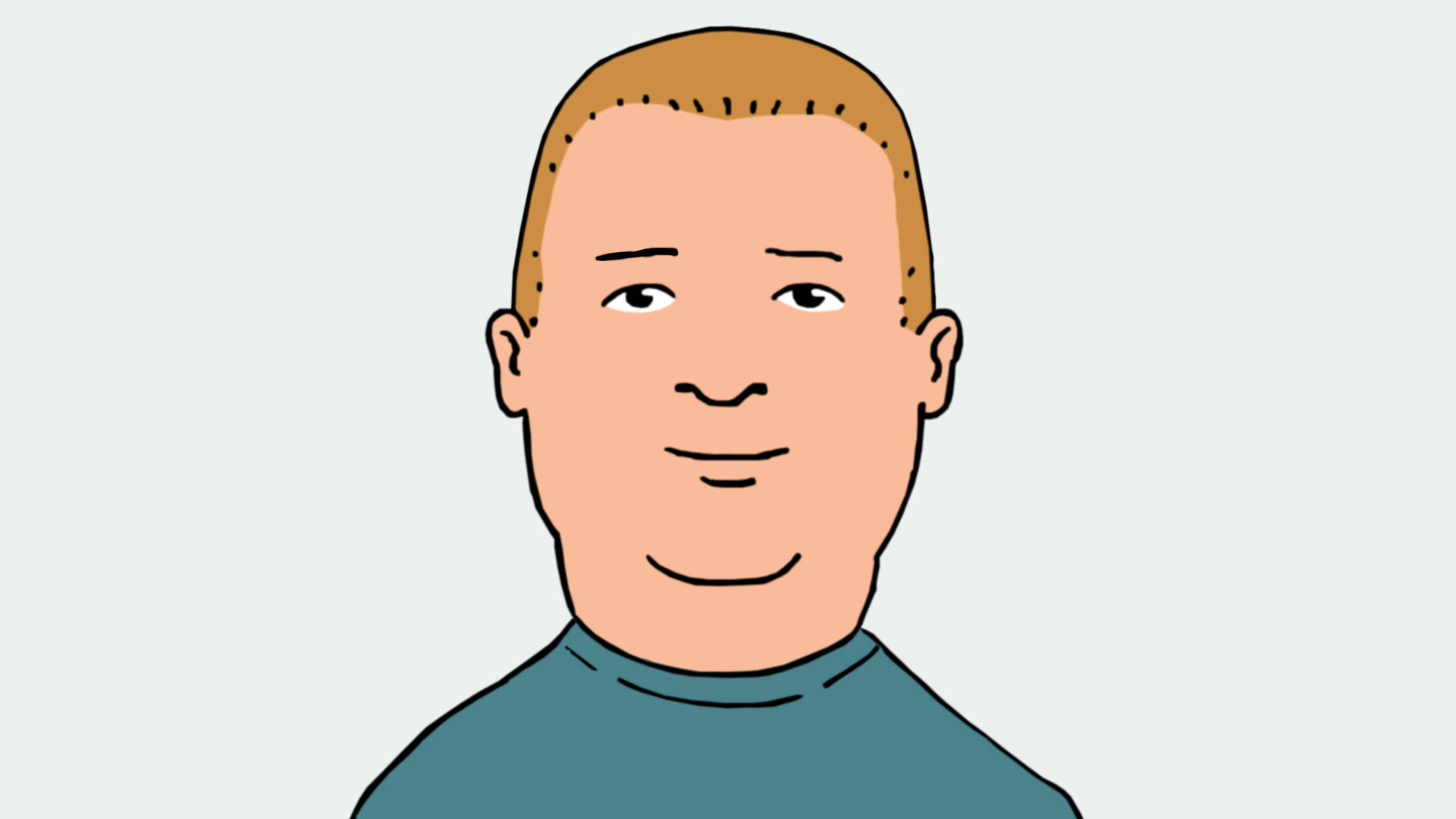 Bobby Hill 桌布 壁紙 — 一個簡單的卡通插圖，描繪一位短金髮、穿著青綠色高領毛衣的男子，背景為淺灰色。