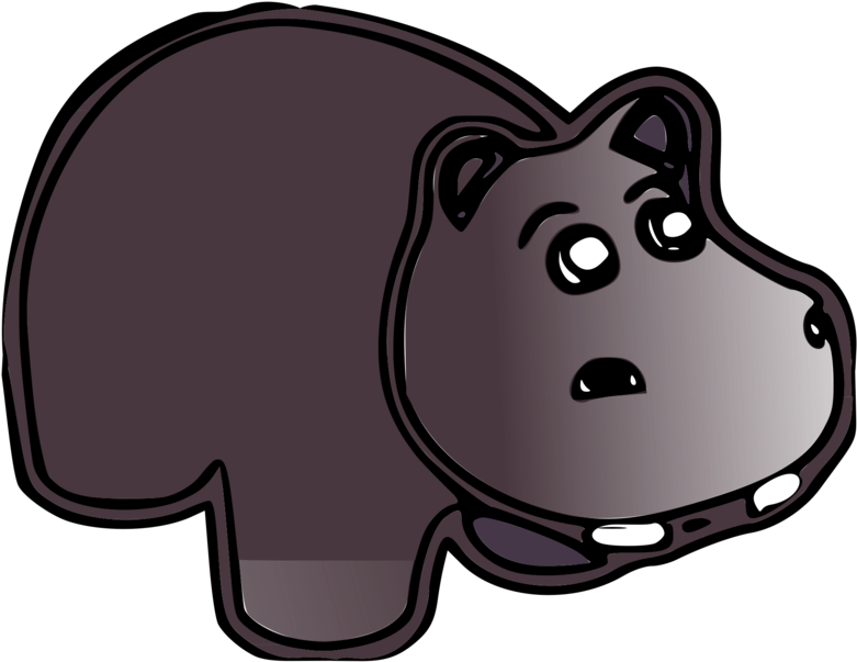 hippo 桌布 壁紙 — 一個簡單的卡通河馬，在黑色背景上以深紫色呈現驚訝表情。