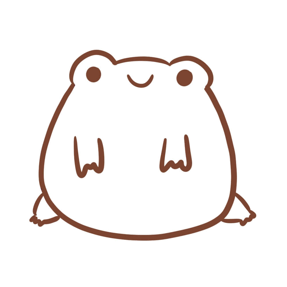 Frog Drawing 桌布 壁紙 — 一個簡單的棕色線條畫，畫著一隻可愛的胖青蛙，面帶微笑，四肢細小。