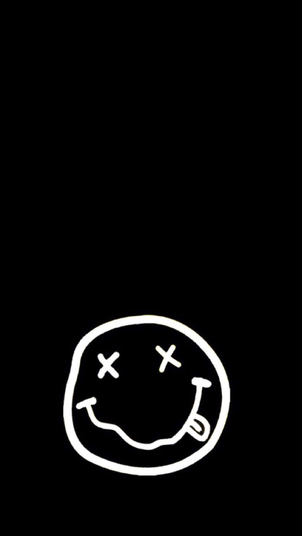 Black 桌布 壁紙 — 一個簡單的白色塗鴉，笑臉上有X眼睛，背景為純黑色。
