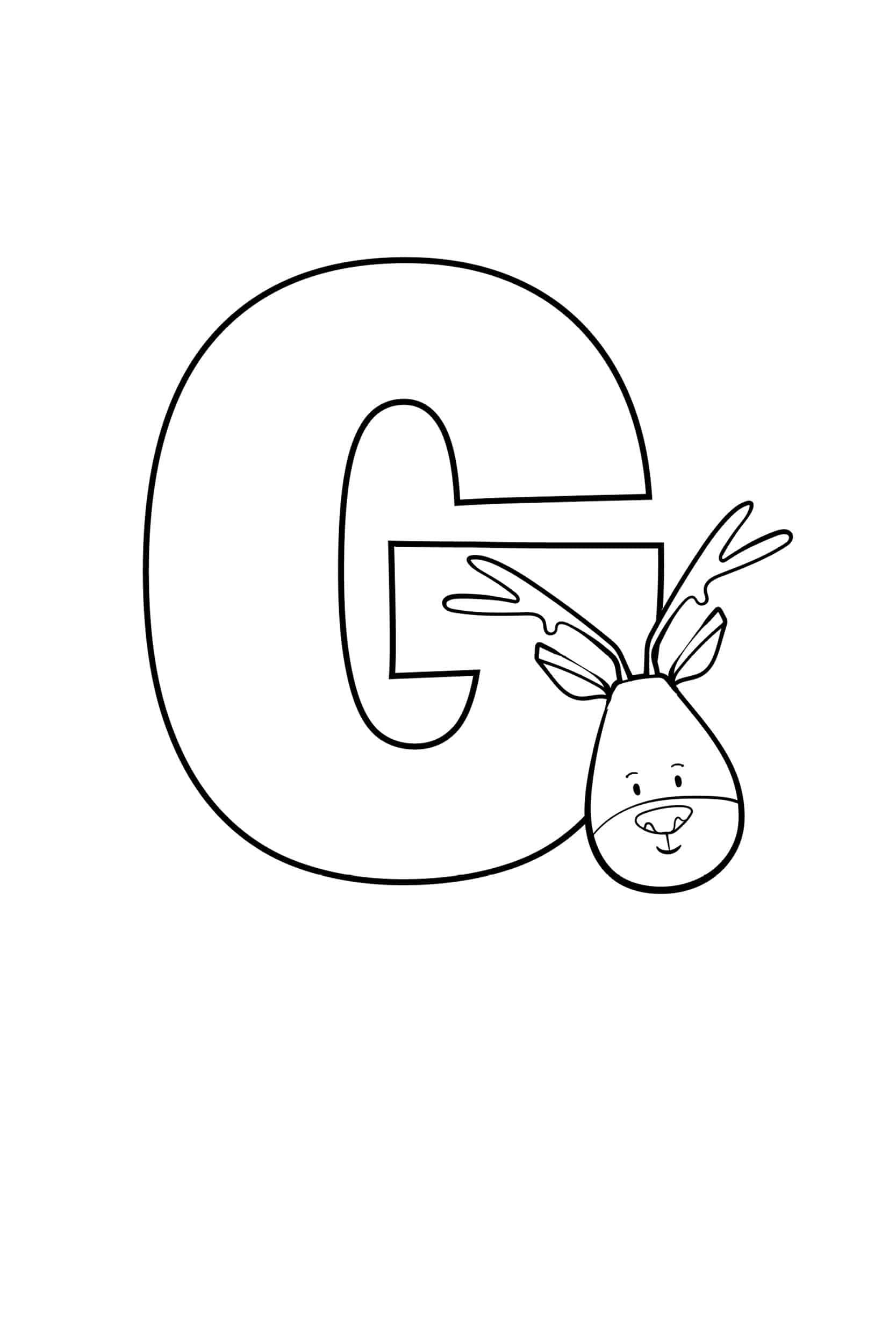g 桌布 壁紙 — 一個簡單的線條繪畫，字母G的曲線中探出一個微笑的馴鹿頭。