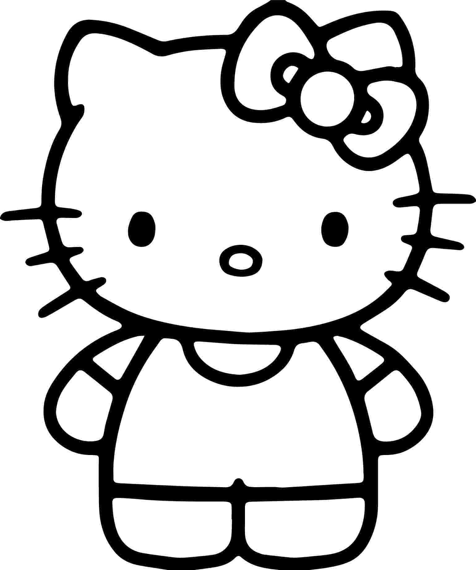 coloring 桌布 壁紙 — 一個簡單的黑白線條畫，描繪Hello Kitty頭上戴著蝴蝶結，身穿連衣裙。