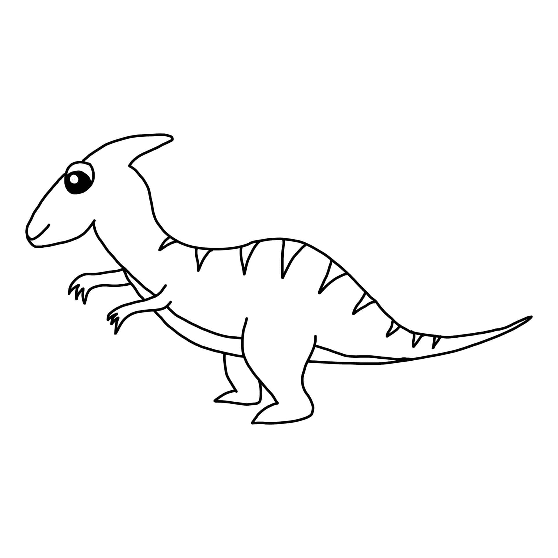 Dinosaur Drawing 桌布 壁紙 — 一個簡單的黑白線條畫，畫的是一隻可愛的卡通恐龍，背上有尖刺。