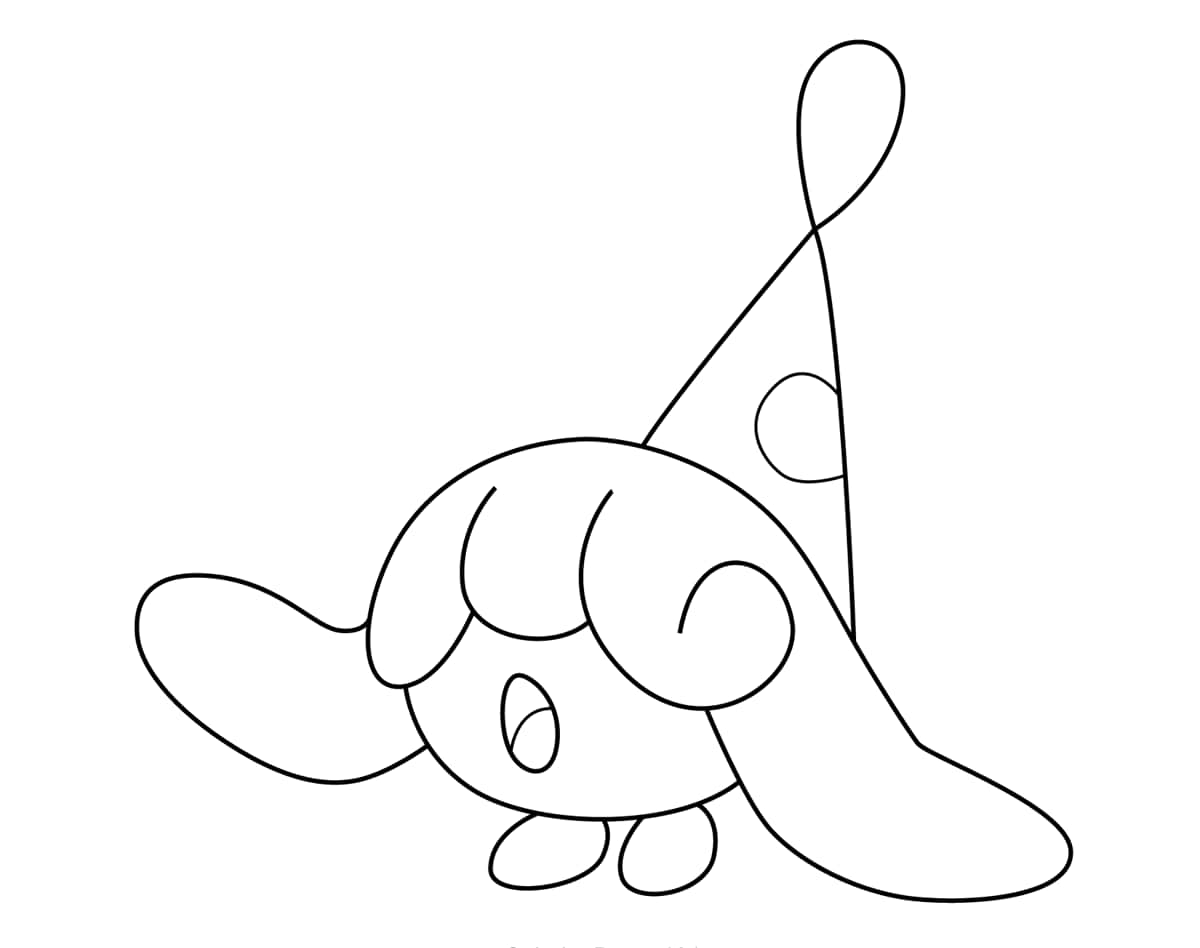 Pokemon Coloring 桌布 壁紙 — 一個簡單的黑白線條繪畫，畫中有一個戴著派對帽的可愛卡通角色。