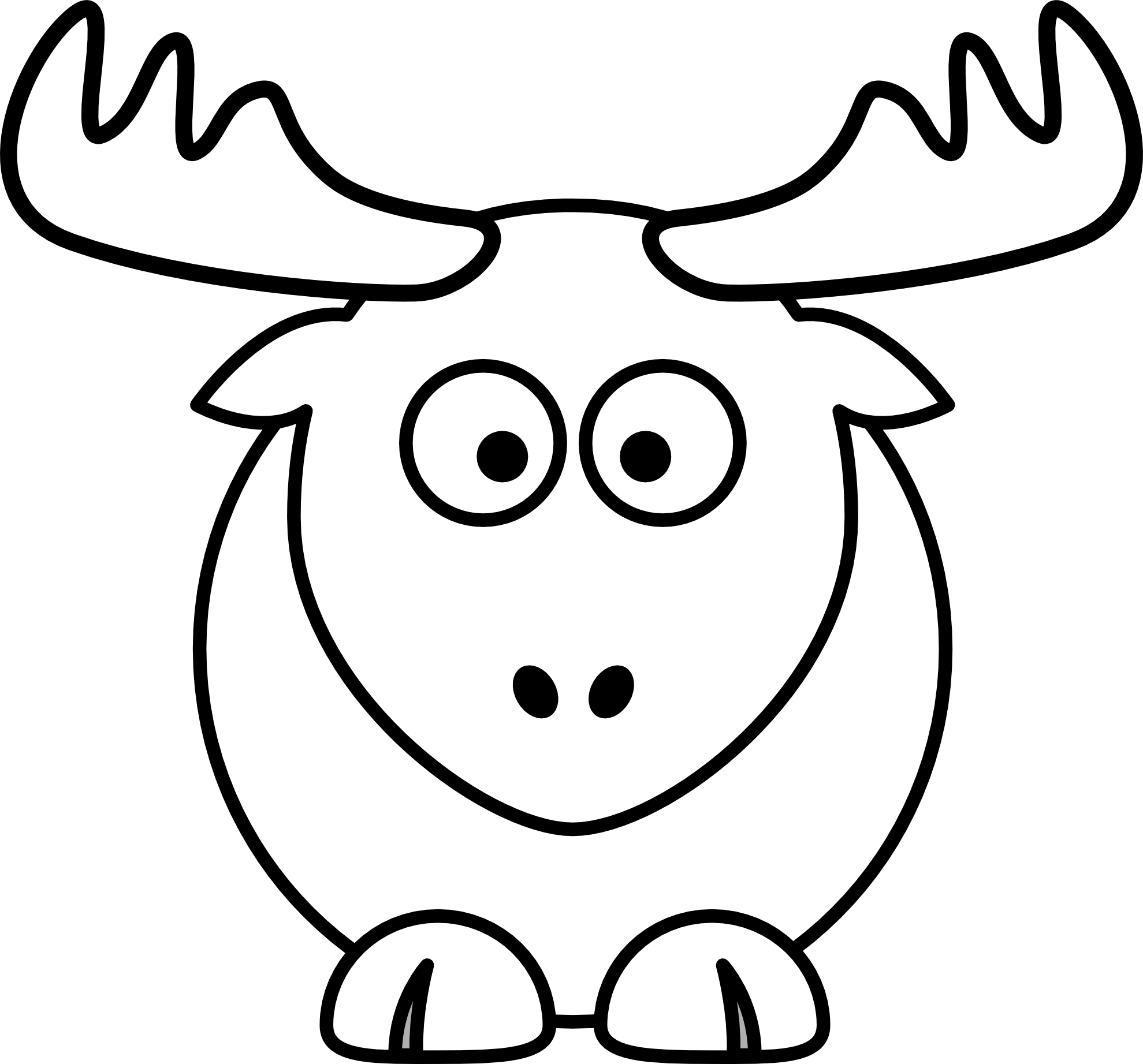 Elk 桌布 壁紙 — 一個簡單的黑白線條繪畫，畫有一隻可愛的卡通駝鹿，有大眼睛和鹿角。