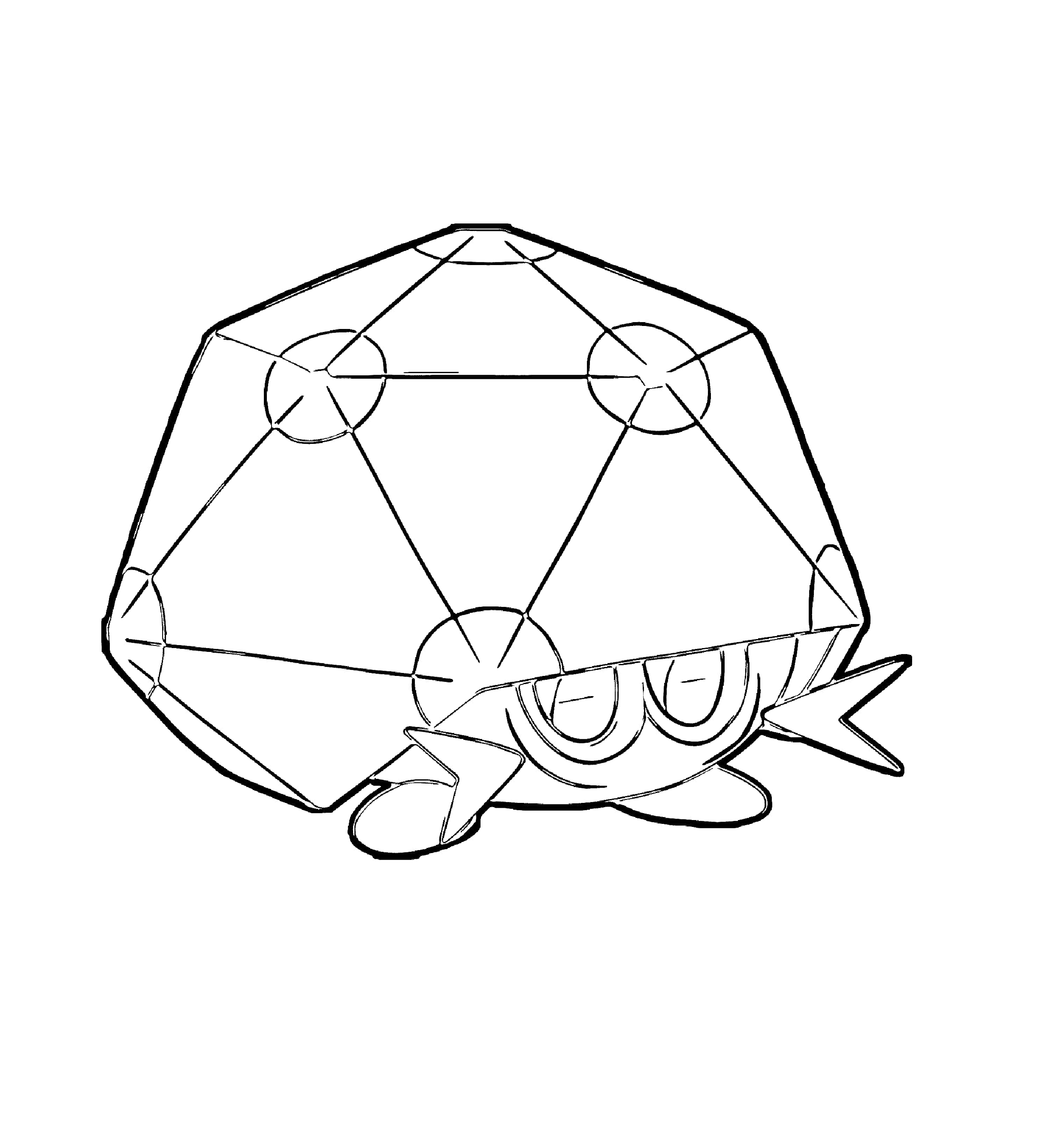 Pokemon Aesthetic 桌布 壁紙 — 一個簡單的黑白線條繪畫，畫有一隻可愛的卡通龜，帶有幾何形狀的龜殼和微笑的臉。