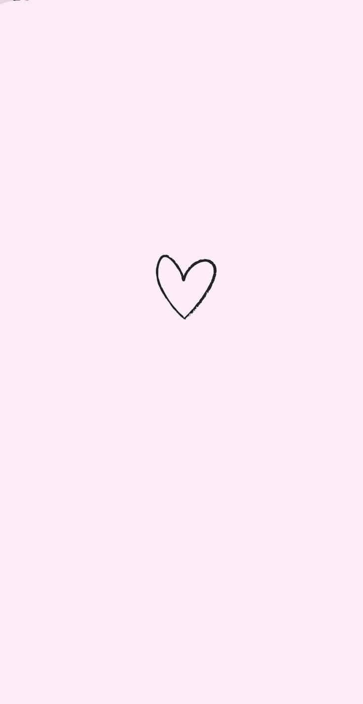Cute Heart 桌布 壁紙 — 一個簡單的黑色心形輪廓，居中在柔和的粉紅色背景上。