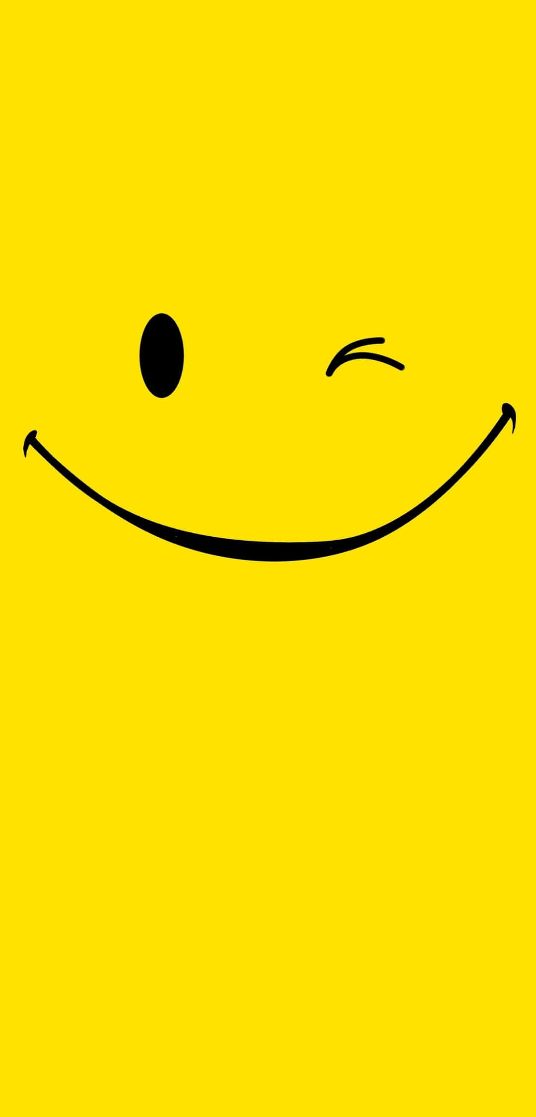 Happy Phone 桌布 壁紙 — 一個簡單的黑色眨眼笑臉在純亮黃色背景上。