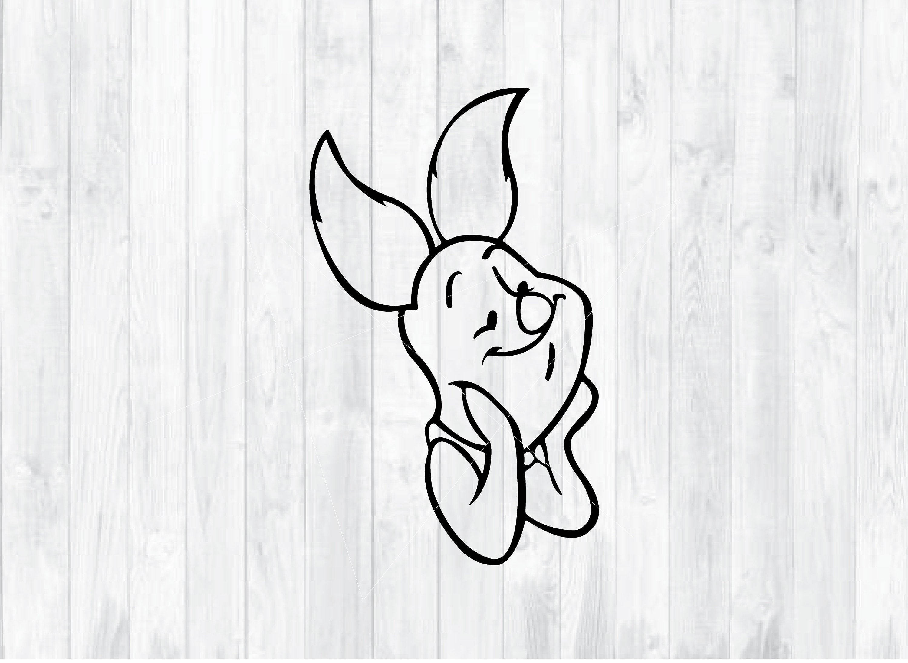 Piglet 桌布 壁紙 — 一個簡單的黑色線條繪畫，描繪一個微笑的兔頭，長耳朵，背景是淺灰色木板。