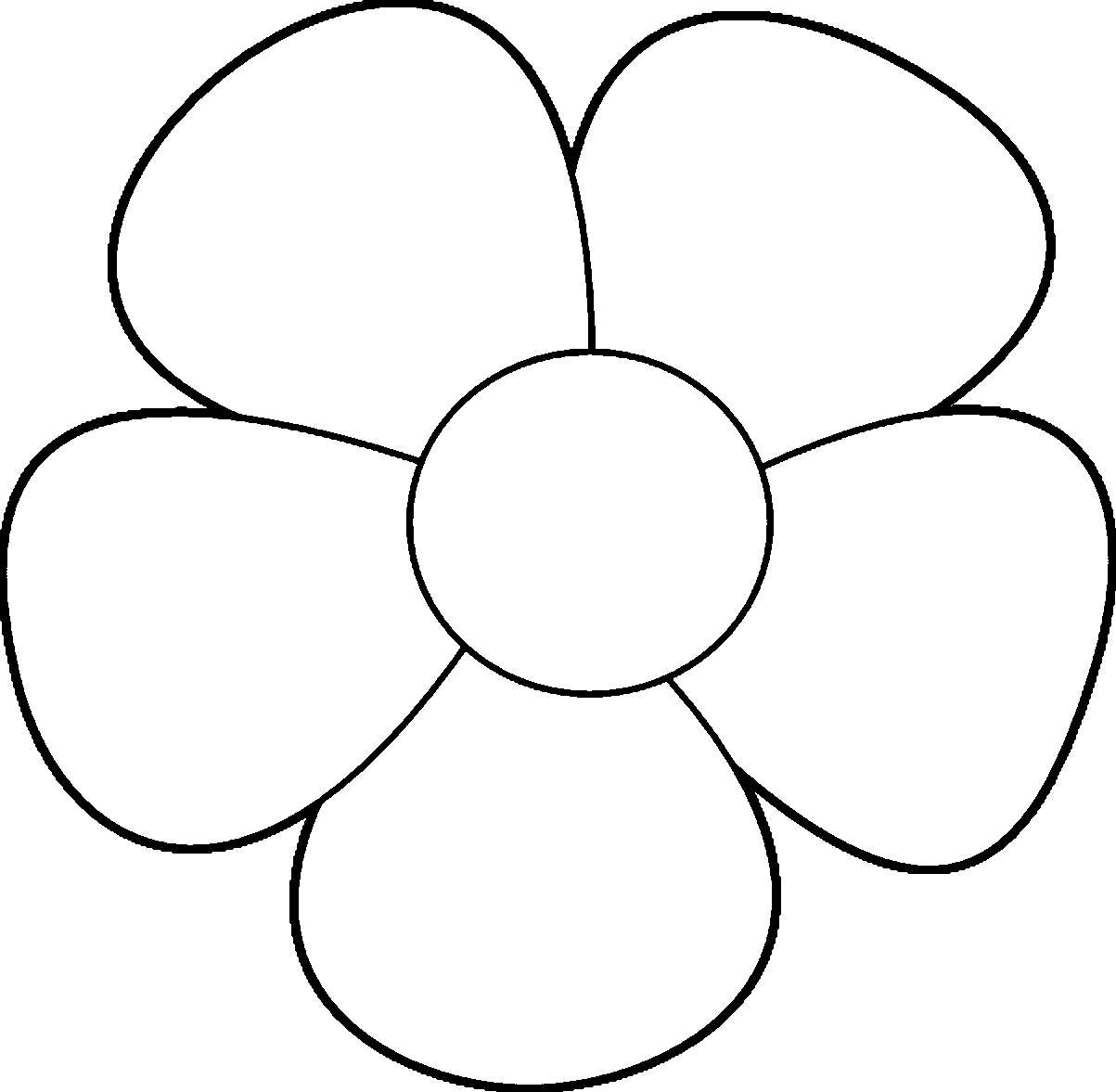 Flower Coloring 桌布 壁紙 — 一個簡單的黑色輪廓，描繪一朵有五片花瓣、中心呈圓形的花朵，背景為純白色。