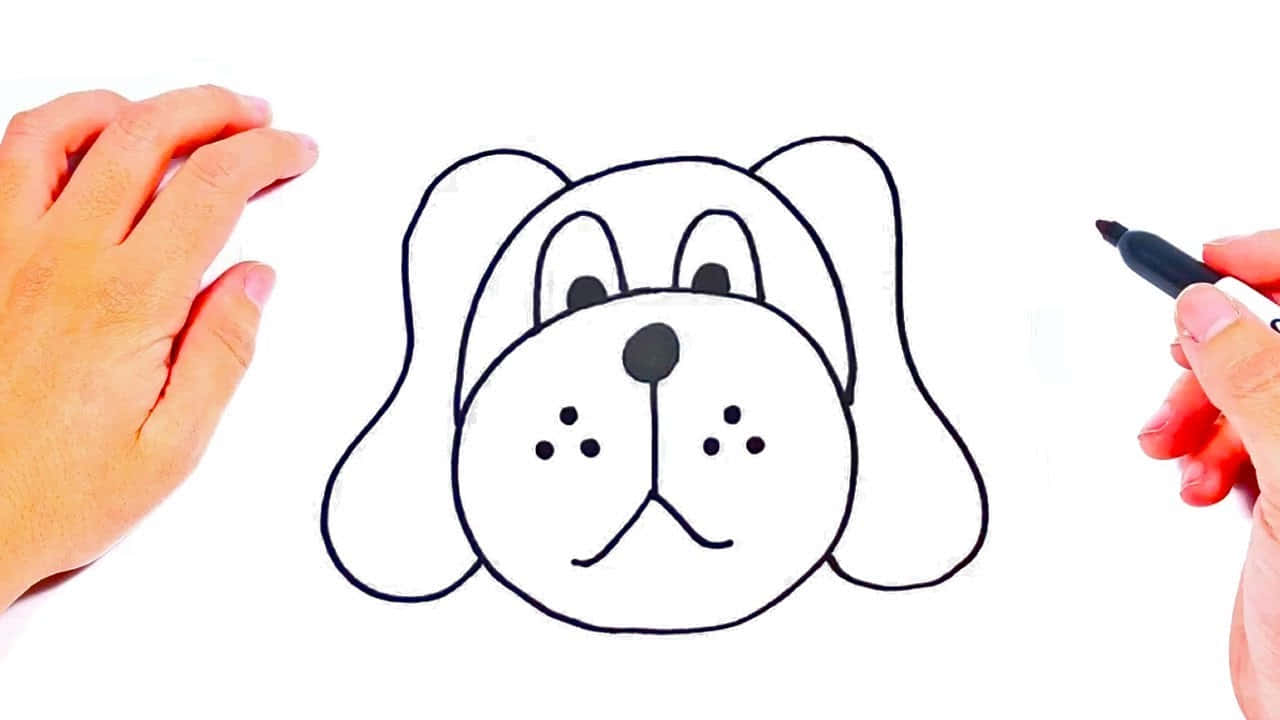 Easy Dog 桌布 壁紙 — 一個簡單的黑色輪廓卡通狗臉，由手在白色表面上用馬克筆繪製。