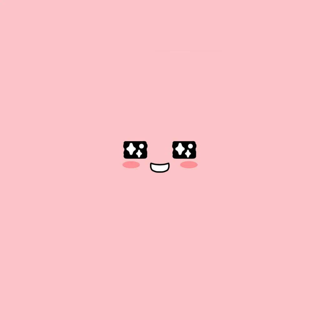 iPad pro cute 桌布 壁紙 — 一個簡約可愛的臉，有閃閃發光的眼睛和紅潤的臉頰，位於柔和的粉紅色背景中央。