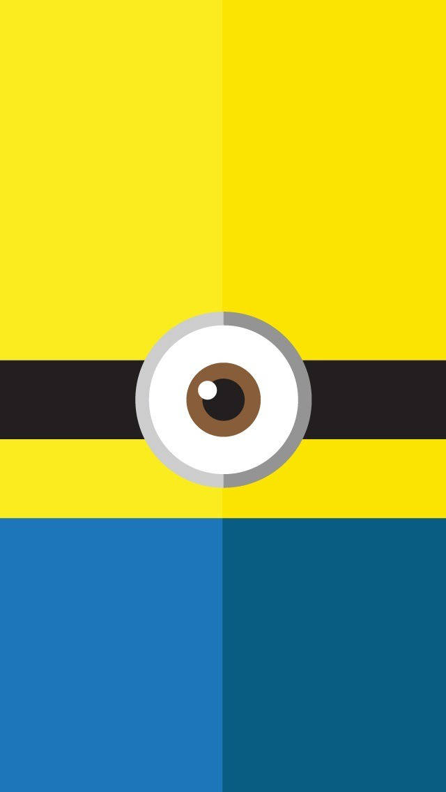 Minion Phone 桌布 壁紙 — 一個簡約圖形，單一小小兵眼睛居中於黃藍分色背景，帶有黑色條紋。