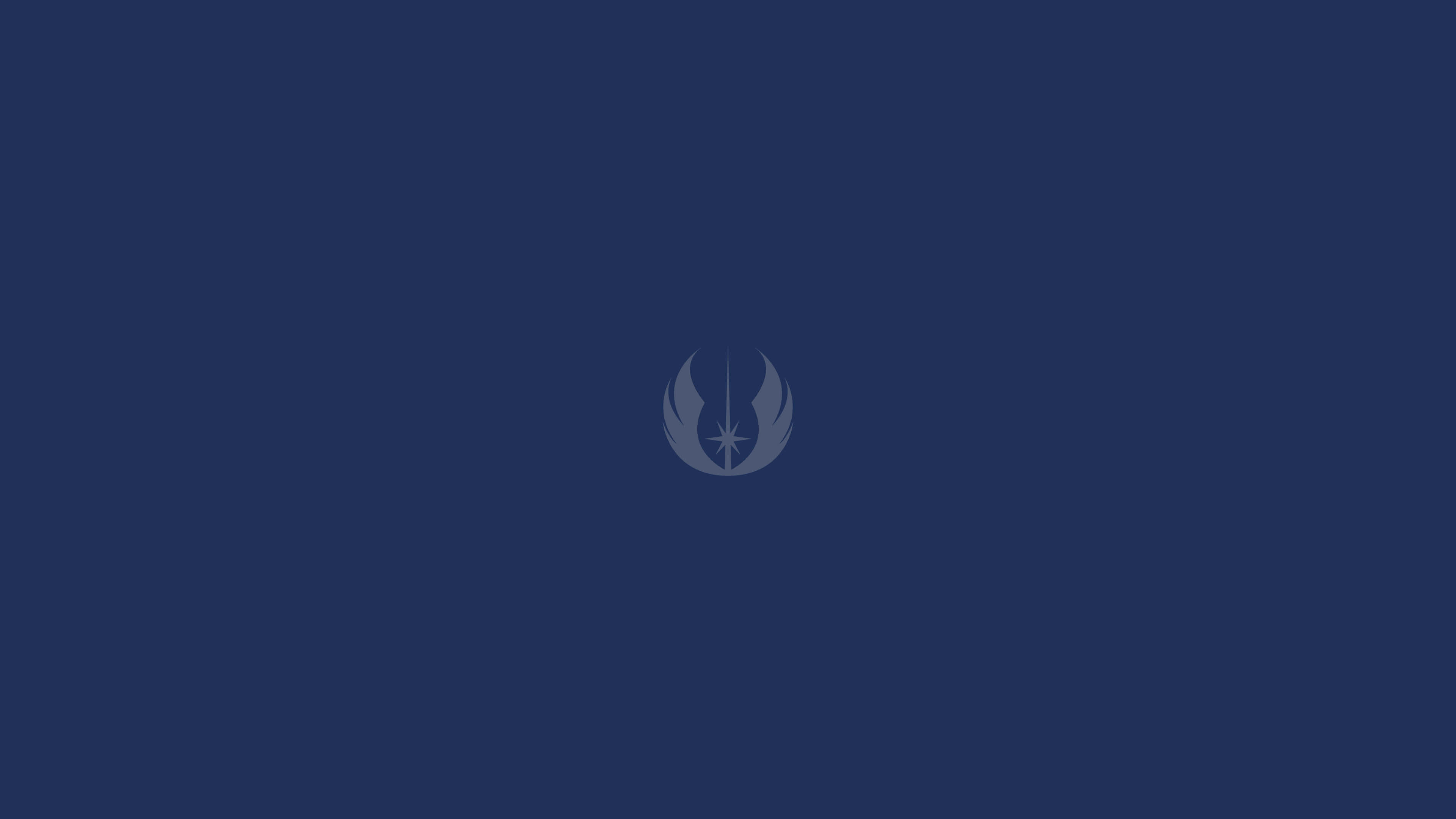 Star Wars Jedi 桌布 壁紙 — 一個簡約灰色的絕地武士團標誌，置中在純海軍藍背景上。