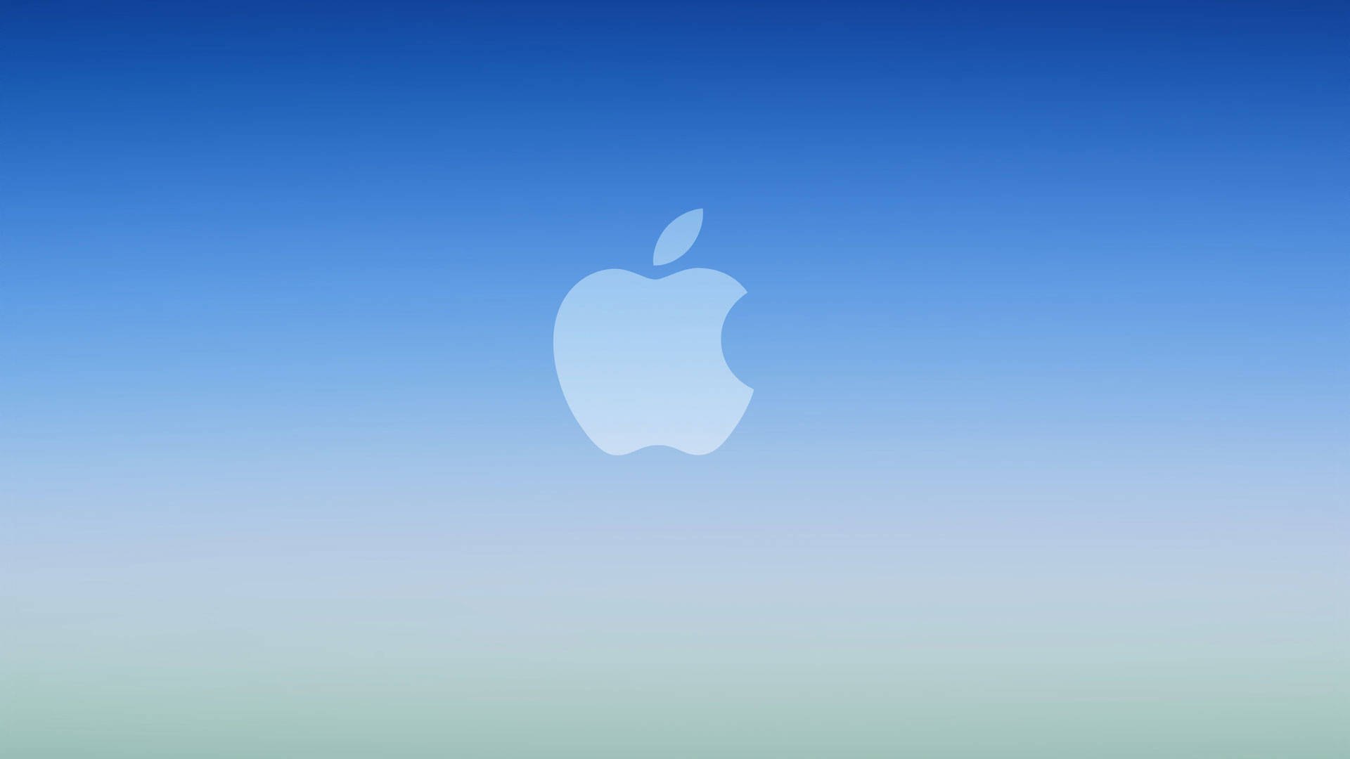酷炫藍色 桌布 壁紙 — 一個簡約的Apple標誌漂浮在從深藍色過渡到柔和綠色的寧靜漸變天空上。