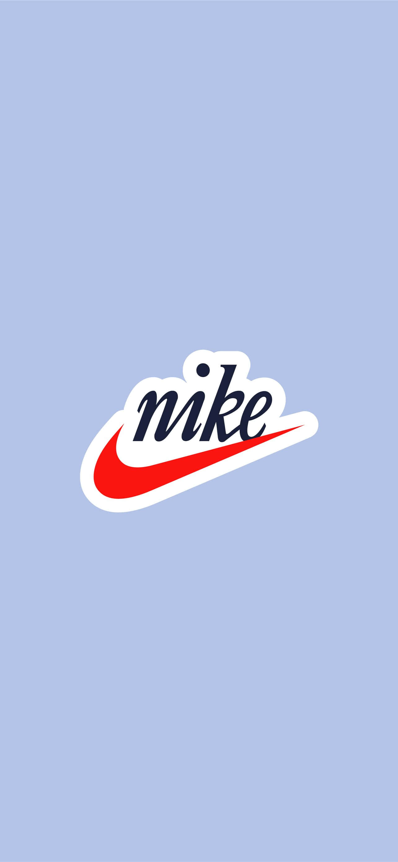 桌布 壁紙 — 一個簡約的Nike標誌，紅色勾勾和海軍藍字體居中在柔和的薰衣草背景上。