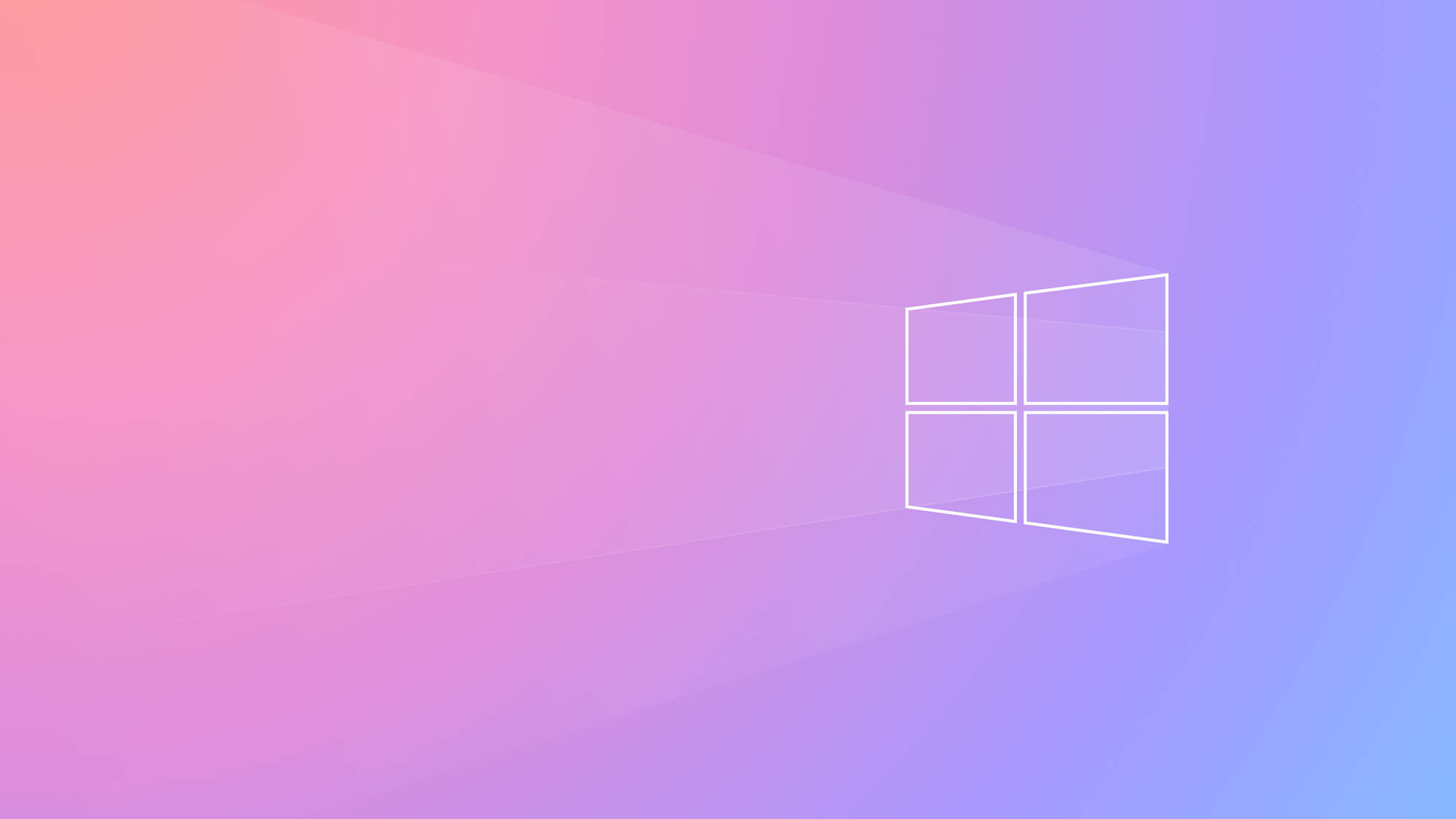 Windows 11 桌布 壁紙 — 一個簡約的Windows標誌在粉紅、紫色和藍色的柔和漸變背景上發出白色光芒。
