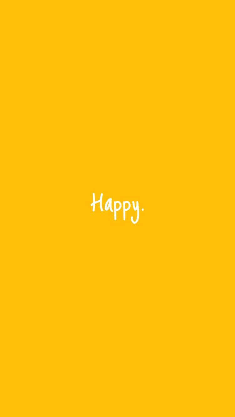 Yellow 桌布 壁紙 — 一個簡約的亮黃色背景，中央有白色草書的「Happy」字樣。