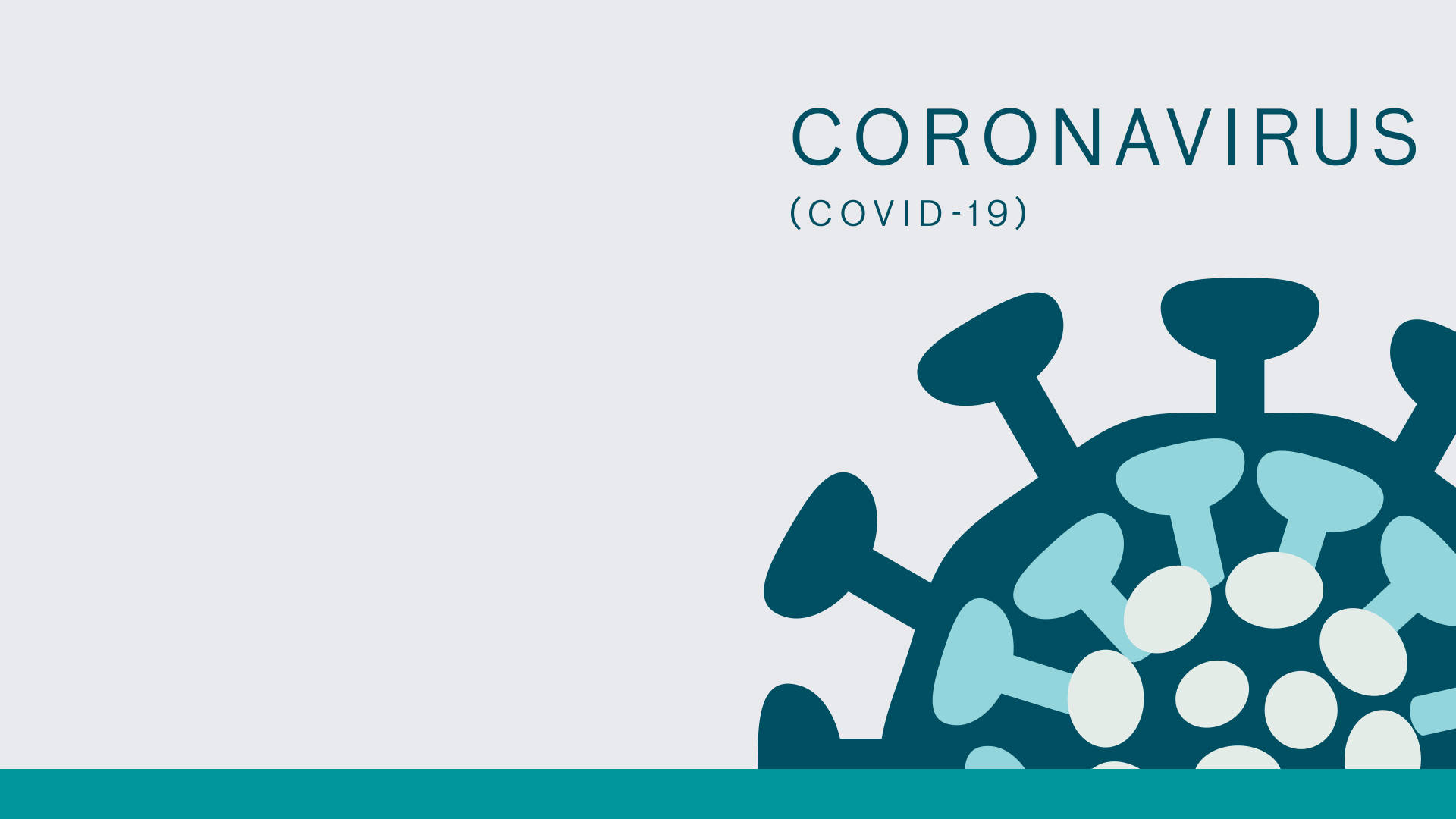 Coronavirus 桌布 壁紙 — 一個簡約的冠狀病毒粒子插圖，帶有文字標籤，背景為淺灰色。