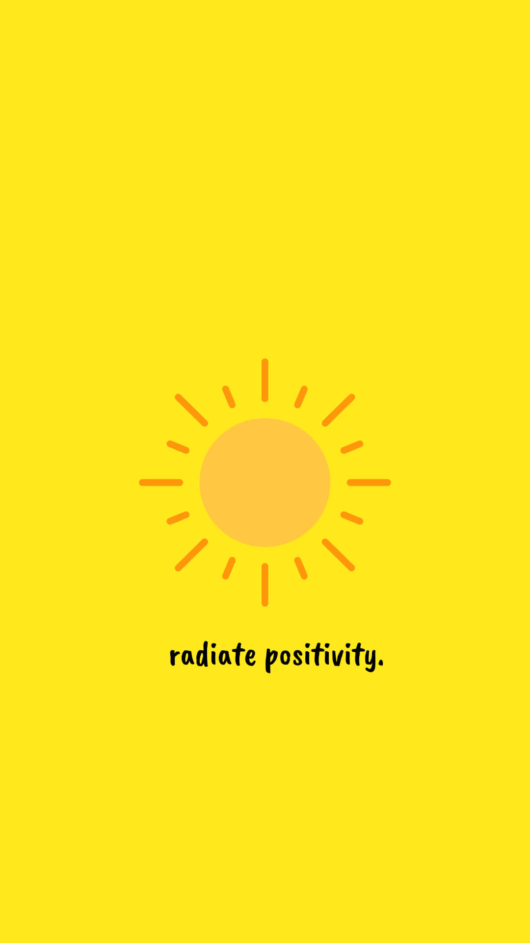 Positivity Aesthetic 桌布 壁紙 — 一個簡約的太陽圖標，帶有光線，在明亮的黃色背景上散發正能量。