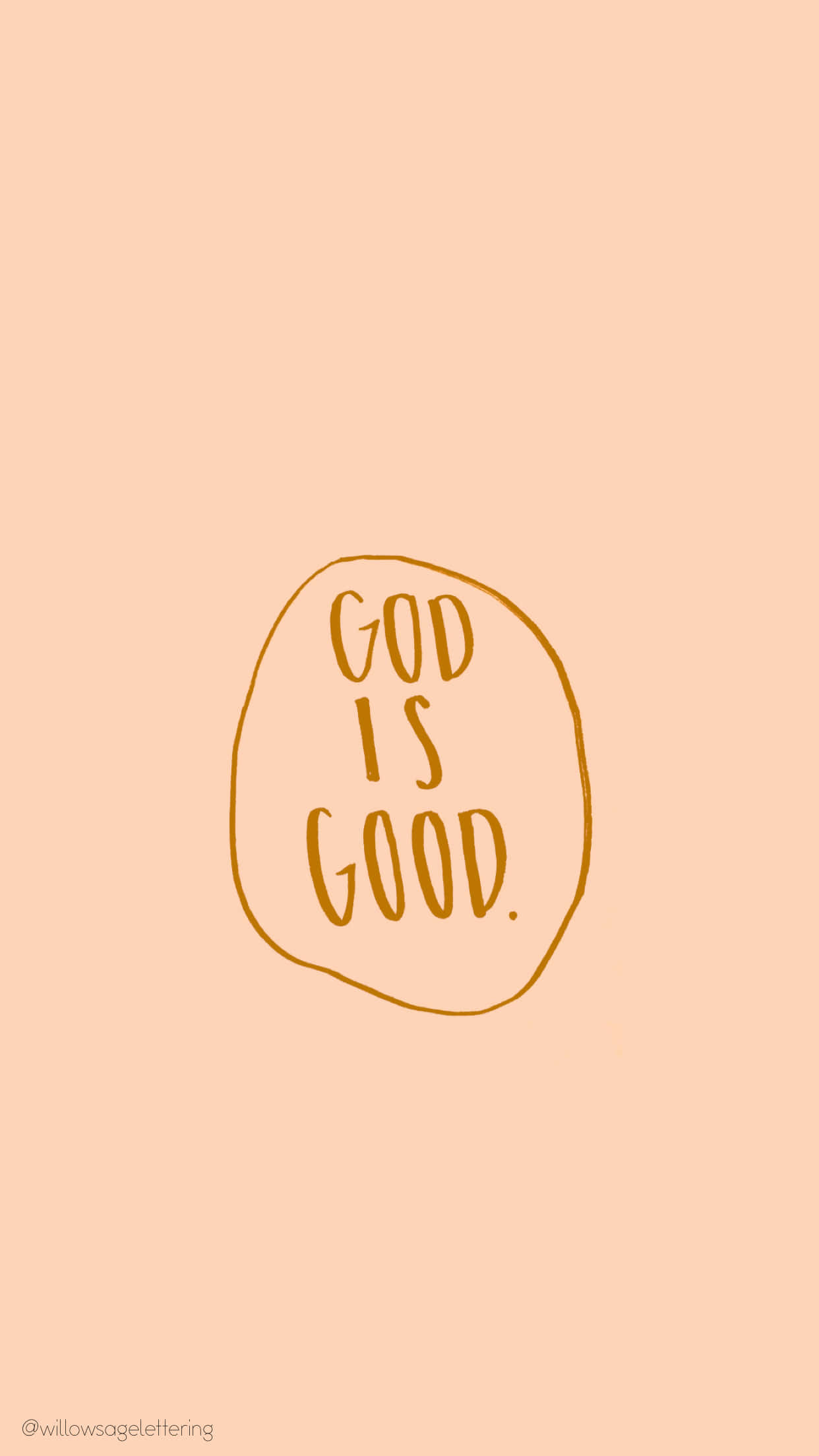 Cool Christian 桌布 壁紙 — 一個簡約的桃色背景，在鬆散的橢圓形輪廓內以手寫金色字體呈現「GOD IS GOOD」字句。