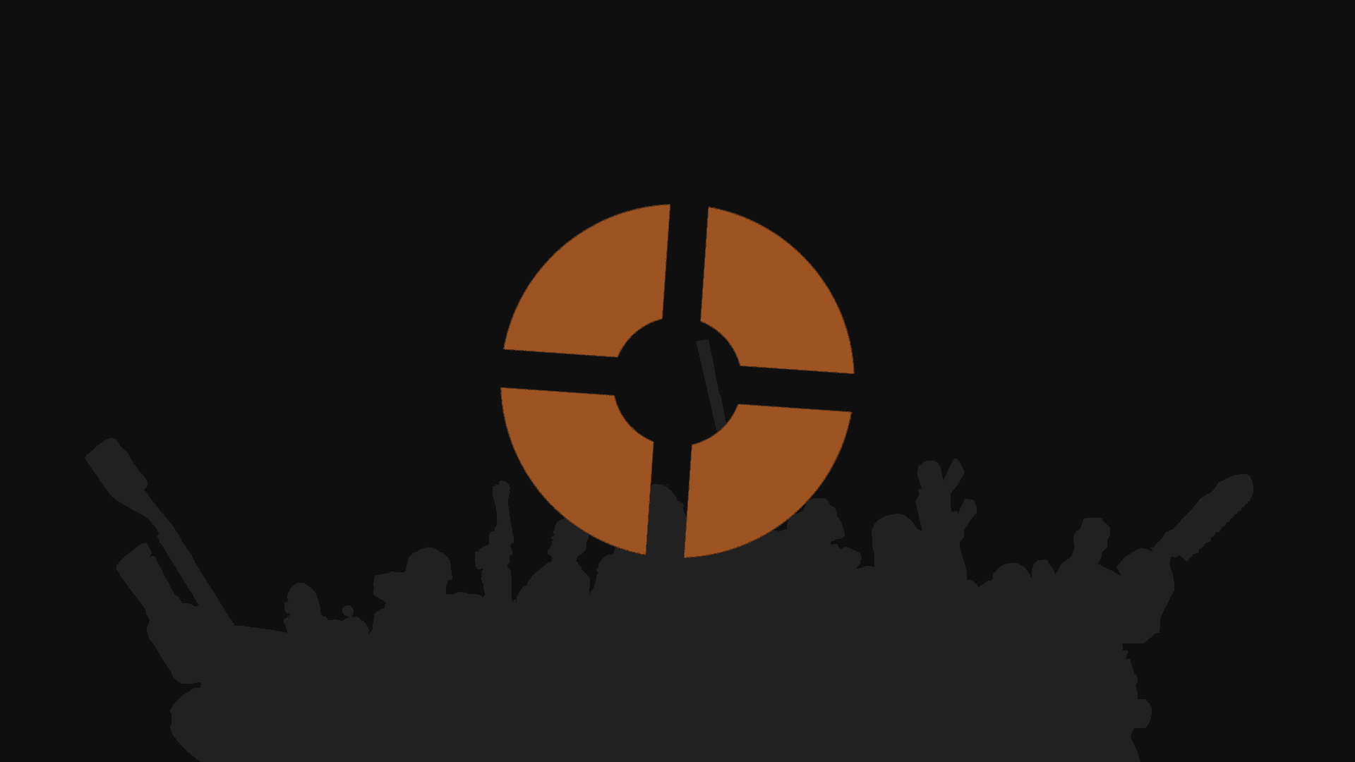 Tf2 桌布 壁紙 — 一個簡約的橙色目標符號，居中位於歡呼人群手的深色剪影上方。