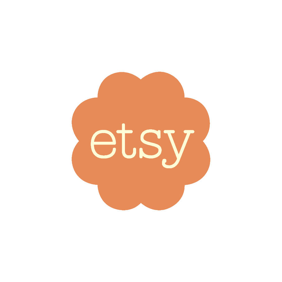 etsy 桌布 壁紙 — 一個簡約的橙色花朵形標誌，中央白色背景上帶有奶油色小寫字母etsy。