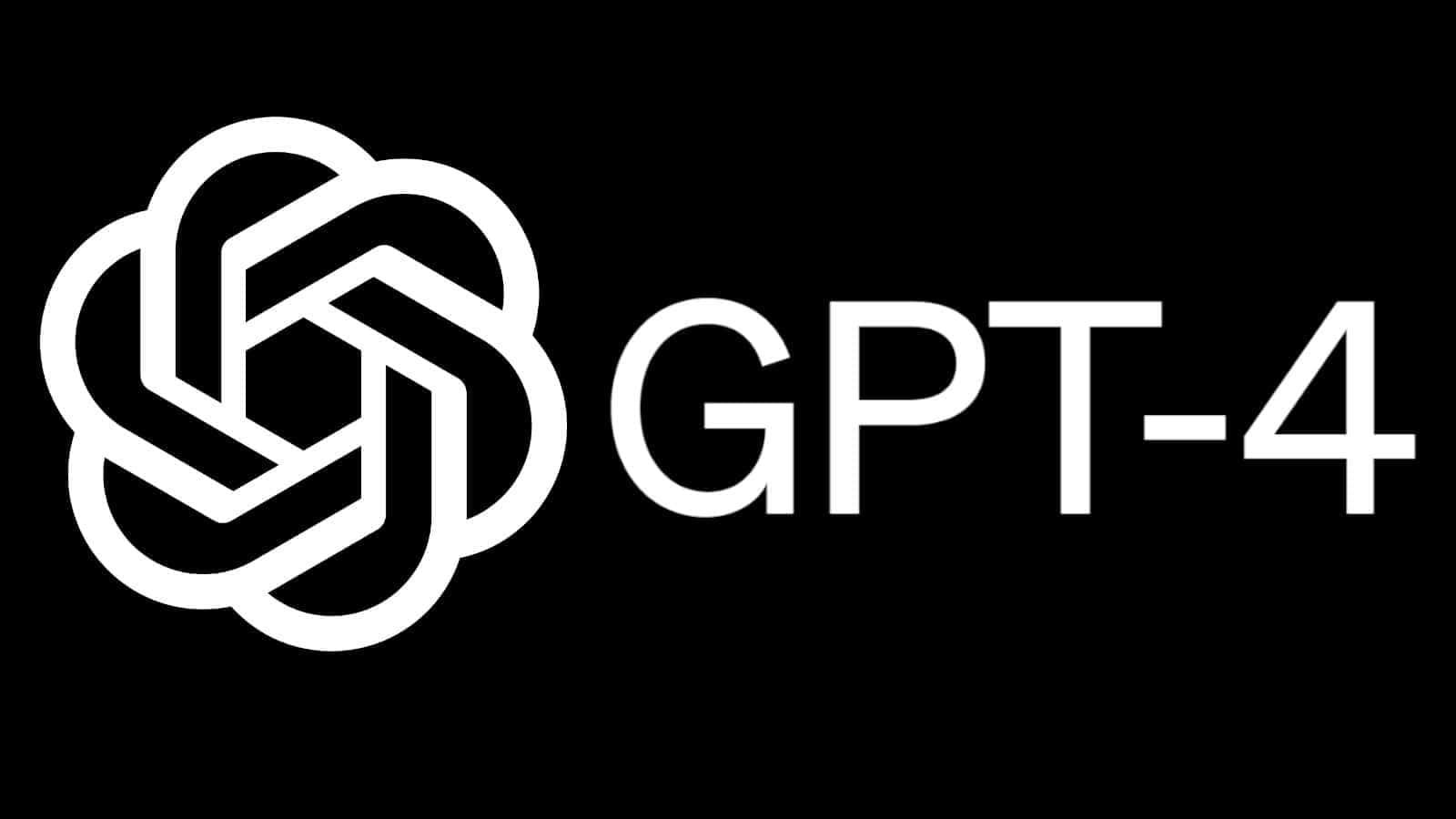Gpt-4 桌布 壁紙 — 一個簡約的白色 GPT-4 標誌，在純黑色背景上呈現相互鎖定的幾何形狀。