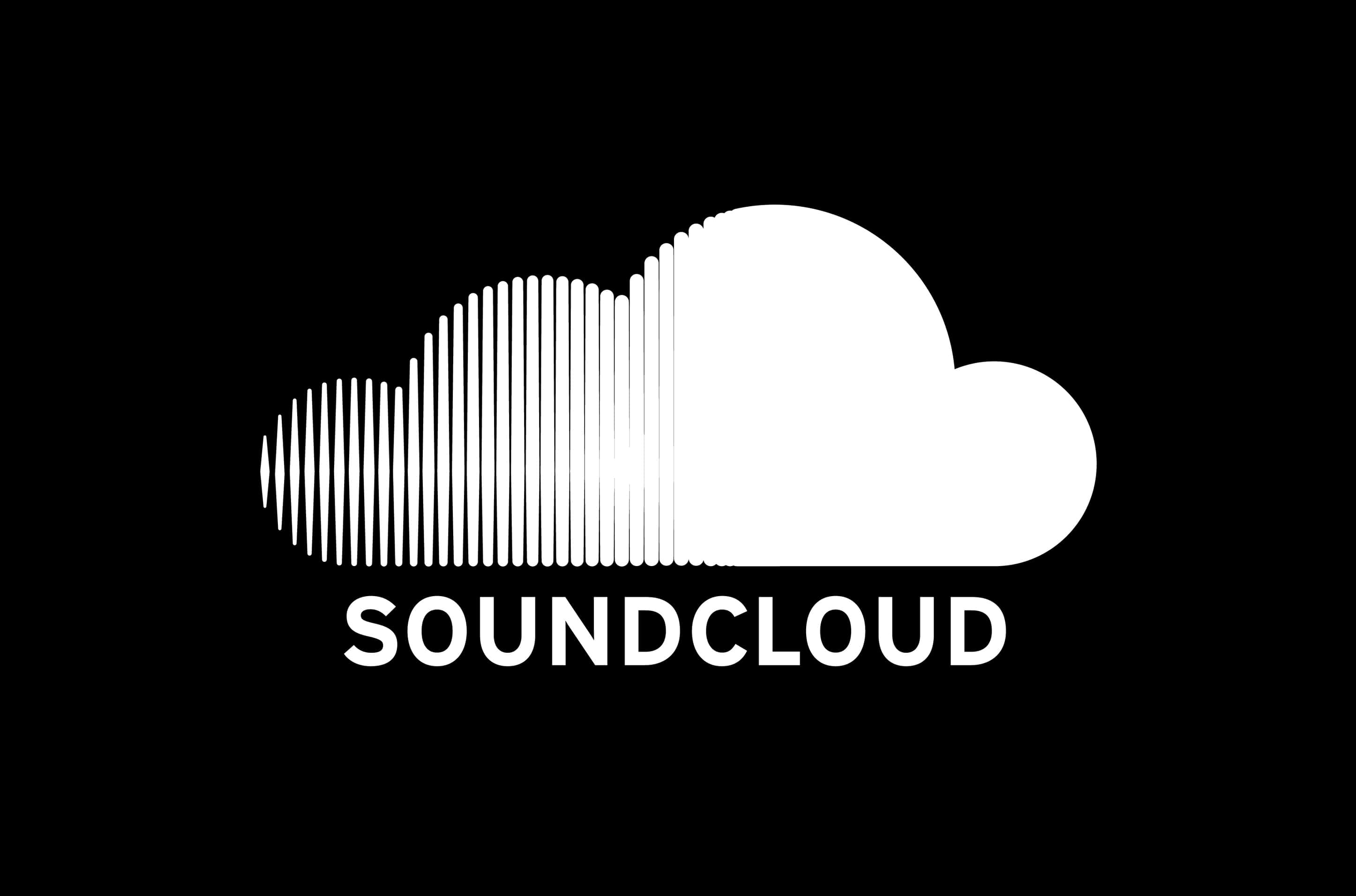 Soundcloud 桌布 壁紙 — 一個簡約的白色 SoundCloud 標誌，帶有聲波設計，位於純黑色背景上。
