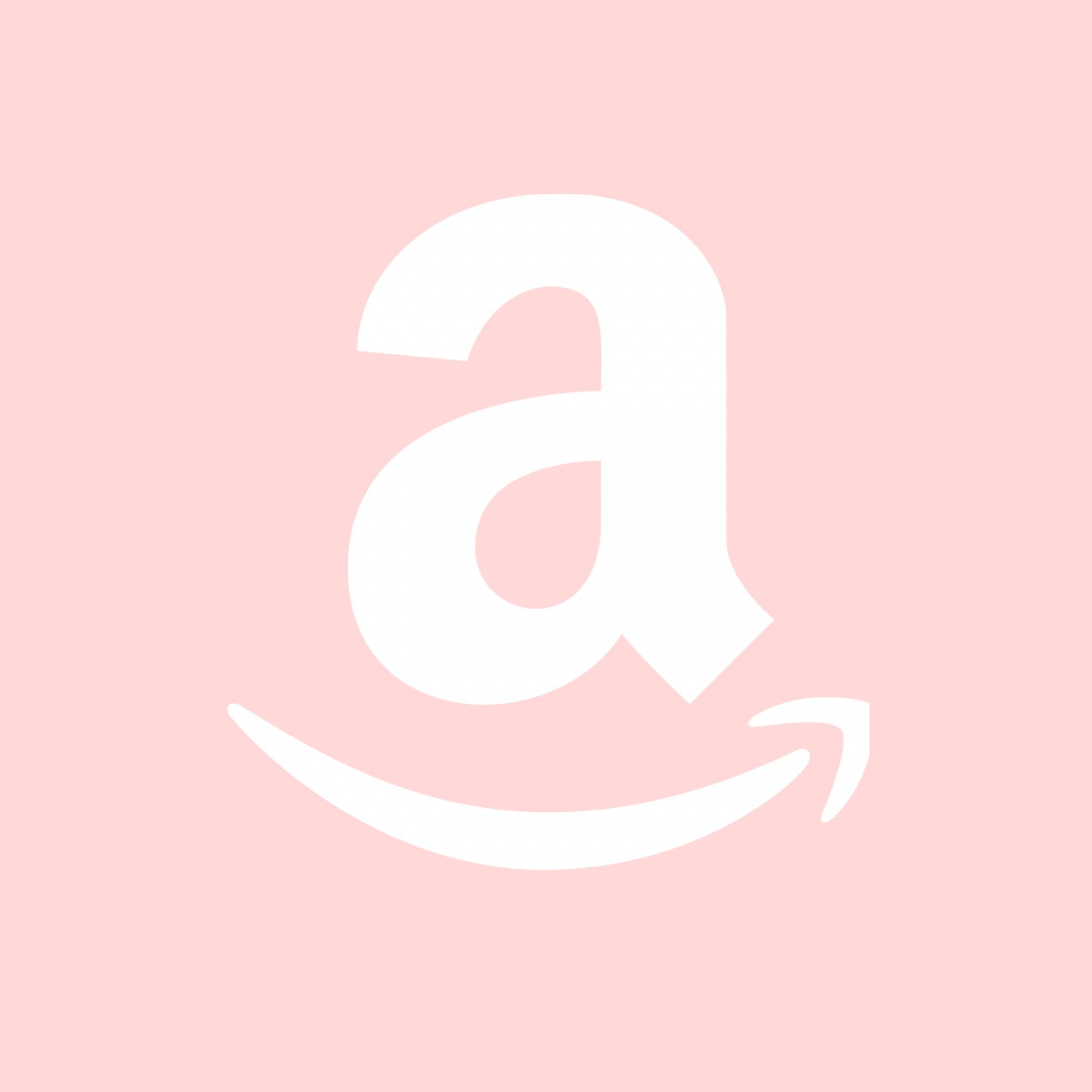 亞馬遜 桌布 壁紙 — 一個簡約的白色Amazon標誌，居中在柔和的粉紅色背景上。