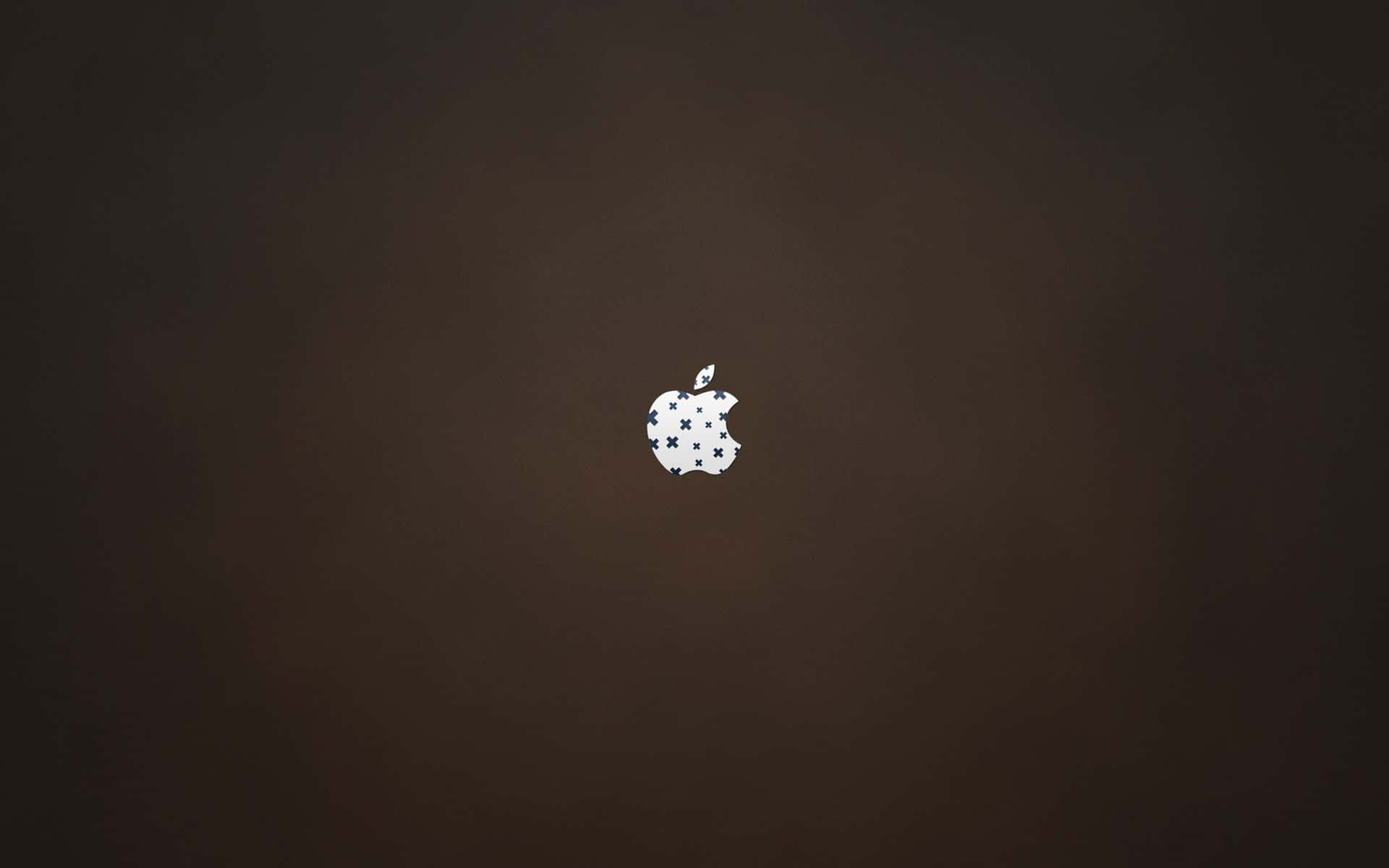 Cute Mac 桌布 壁紙 — 一個簡約的白色Apple標誌，帶有藍色星星，居中放置在深棕色漸變背景上。