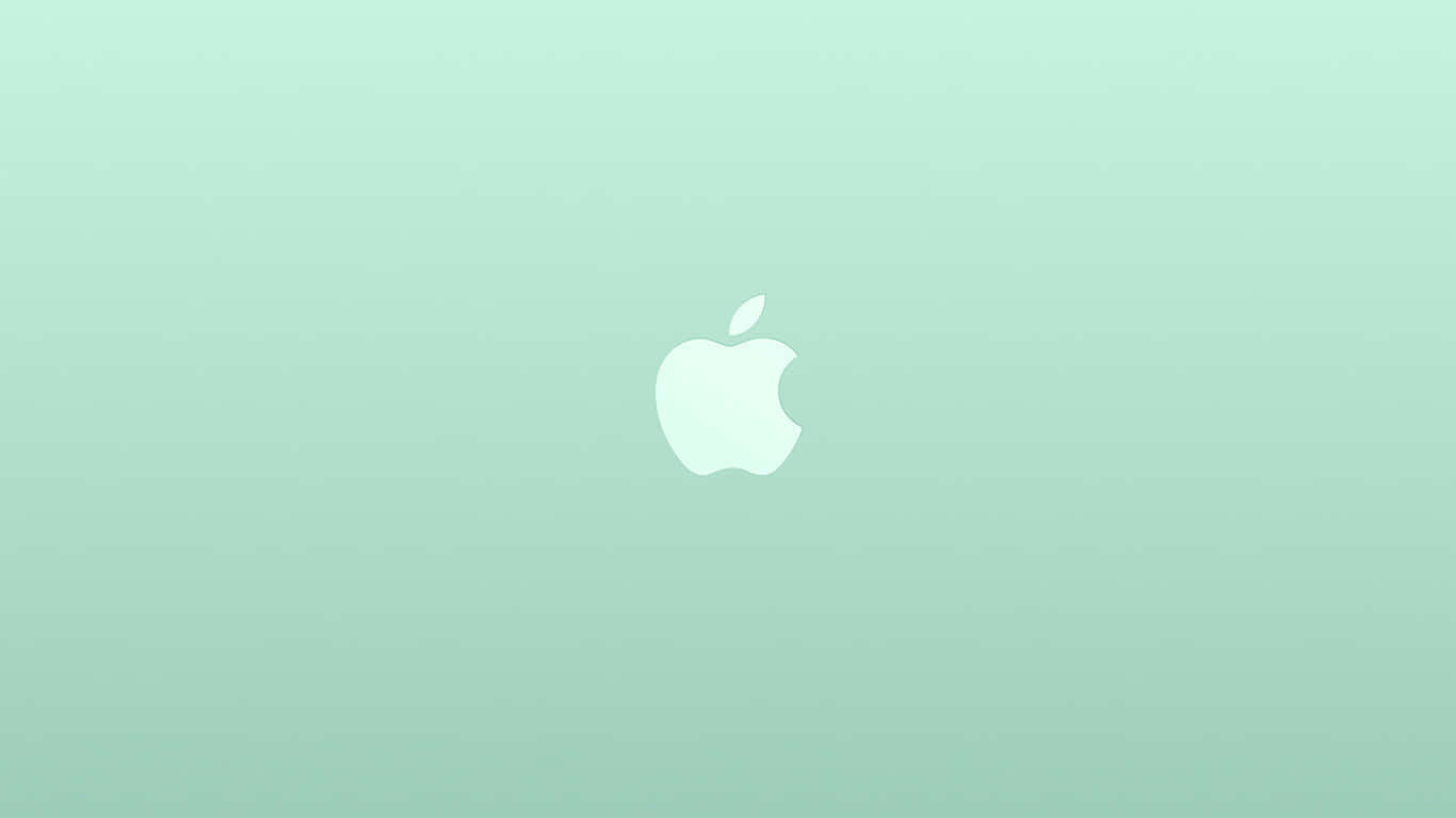 1366x768 Apple 桌布 壁紙 — 一個簡約的白色Apple標誌，置於柔和的薄荷綠漸變背景中央。