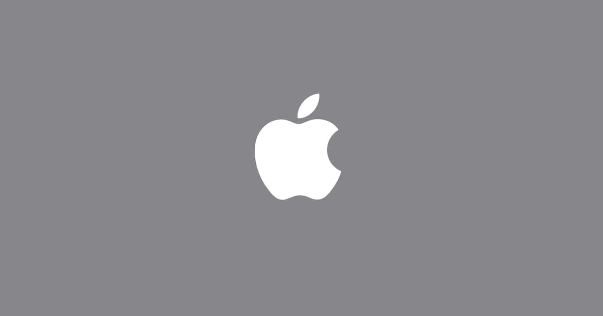 蘋果 桌布 壁紙 — 一個簡約的白色Apple標誌居中在純灰色背景上。