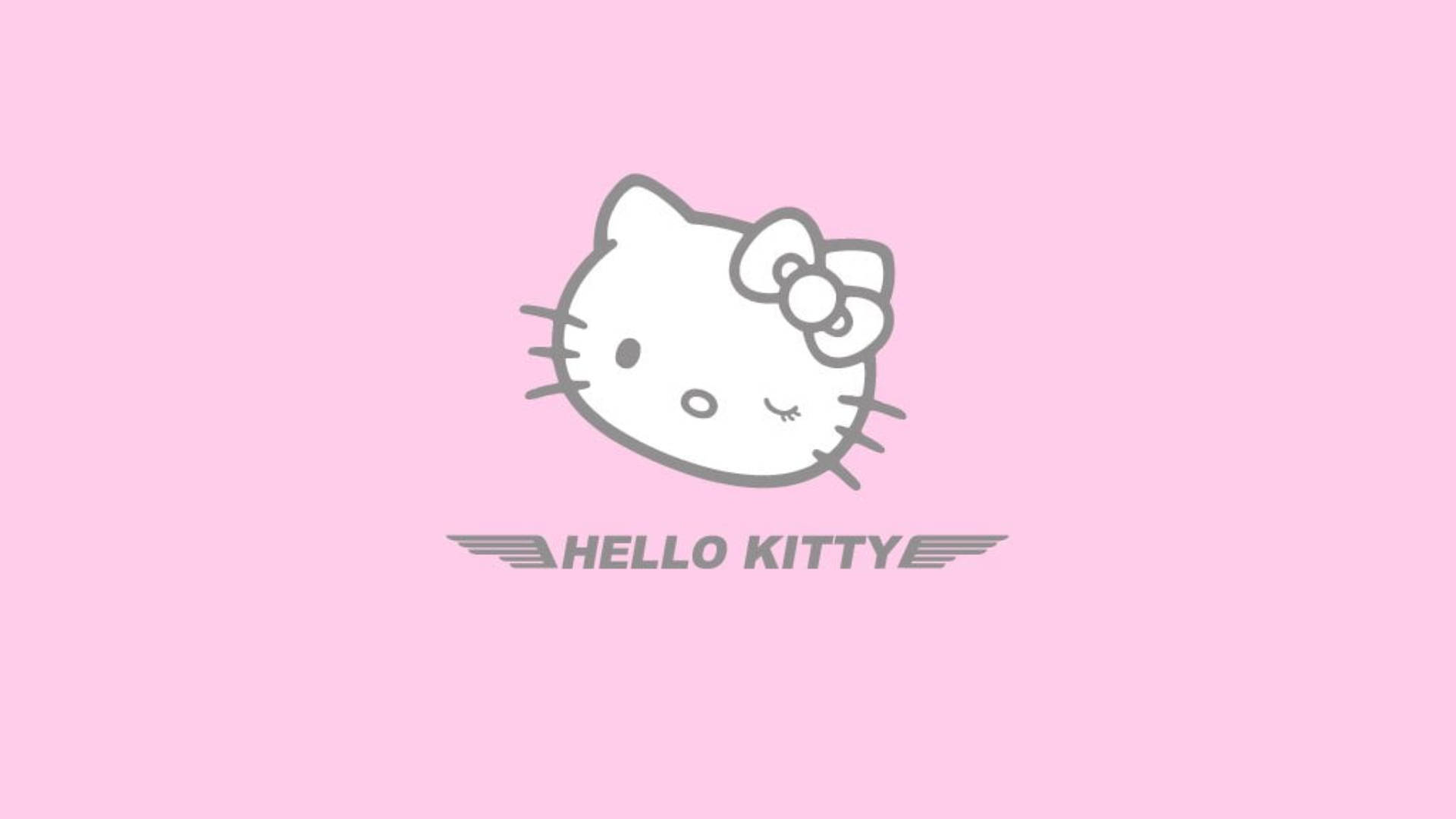 Hello 桌布 壁紙 — 一個簡約的白色Hello Kitty標誌，帶有蝴蝶結和翅膀，背景為柔和的粉紅色。