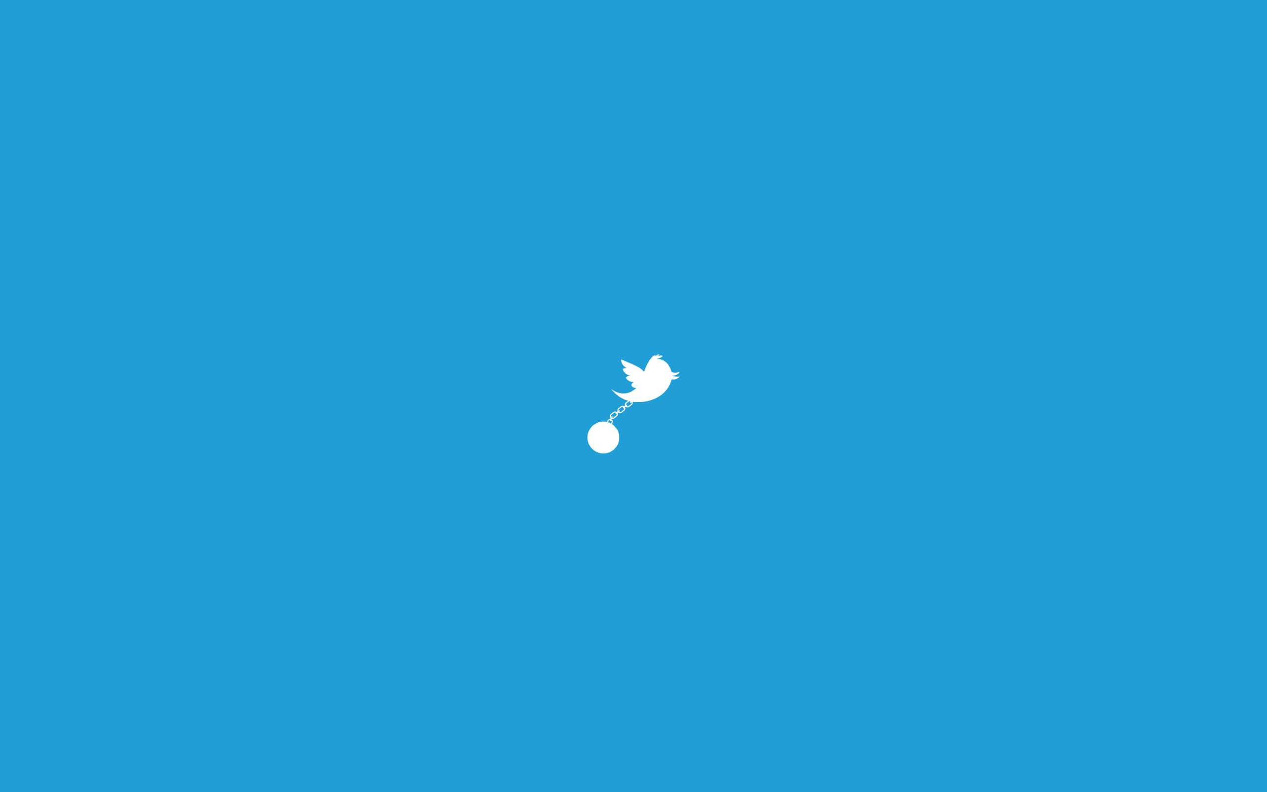 Minimalist Blue 桌布 壁紙 — 一個簡約的白色Twitter鳥圖示，帶有鏈條和球，居中在純藍色背景上。